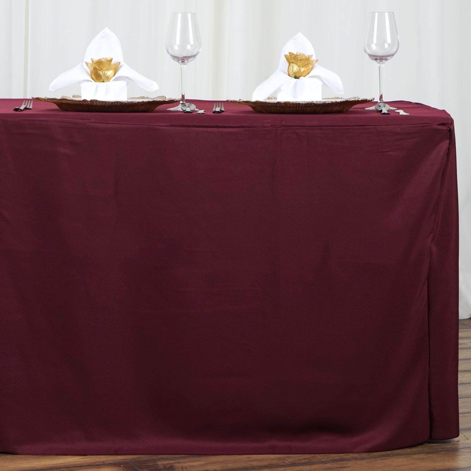 Durable Burgundy Fitted Polyester Tablecloth for 6FT Rectangle Tables