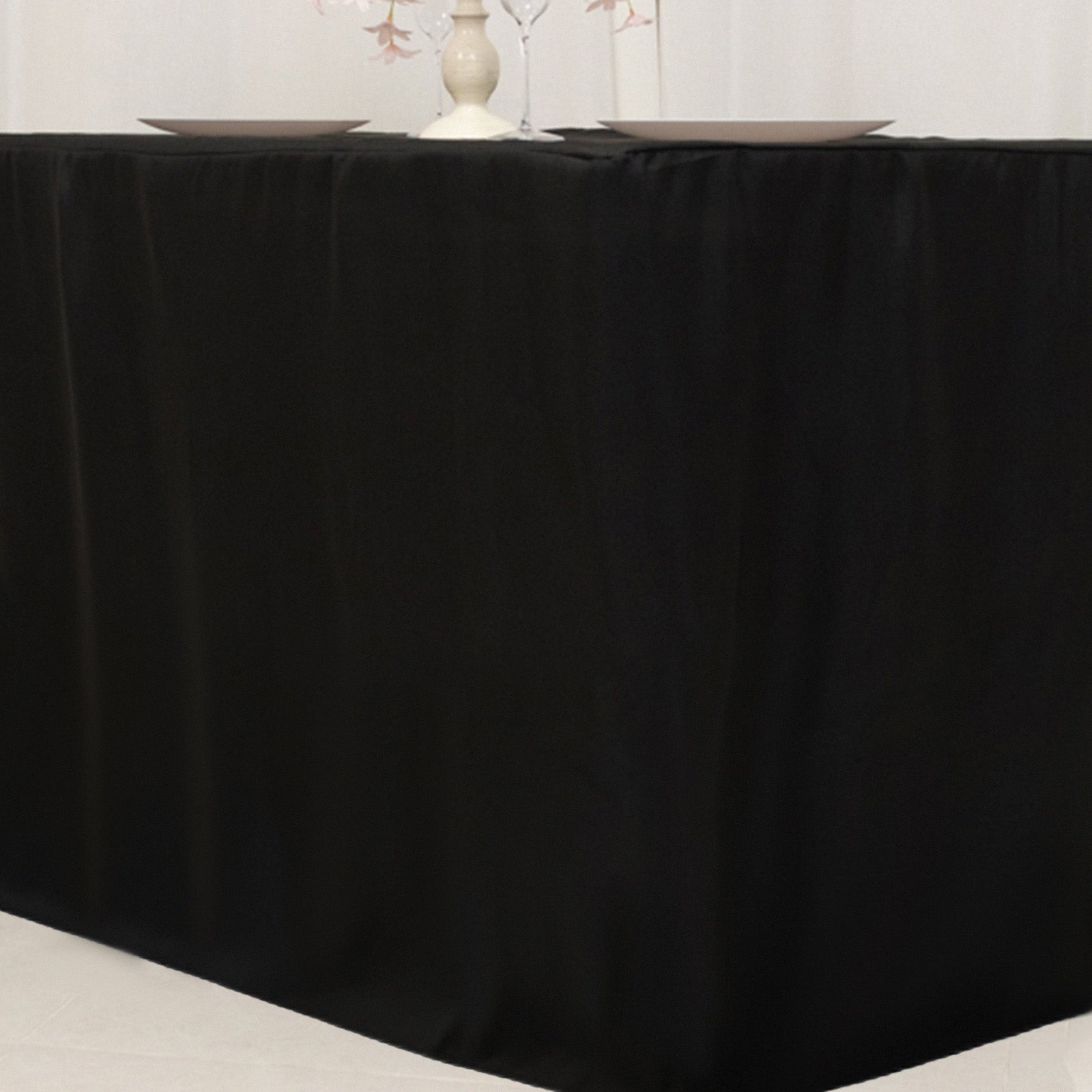 Black Fitted Polyester Rectangle Tablecloth - Ideal for 4ft Tables