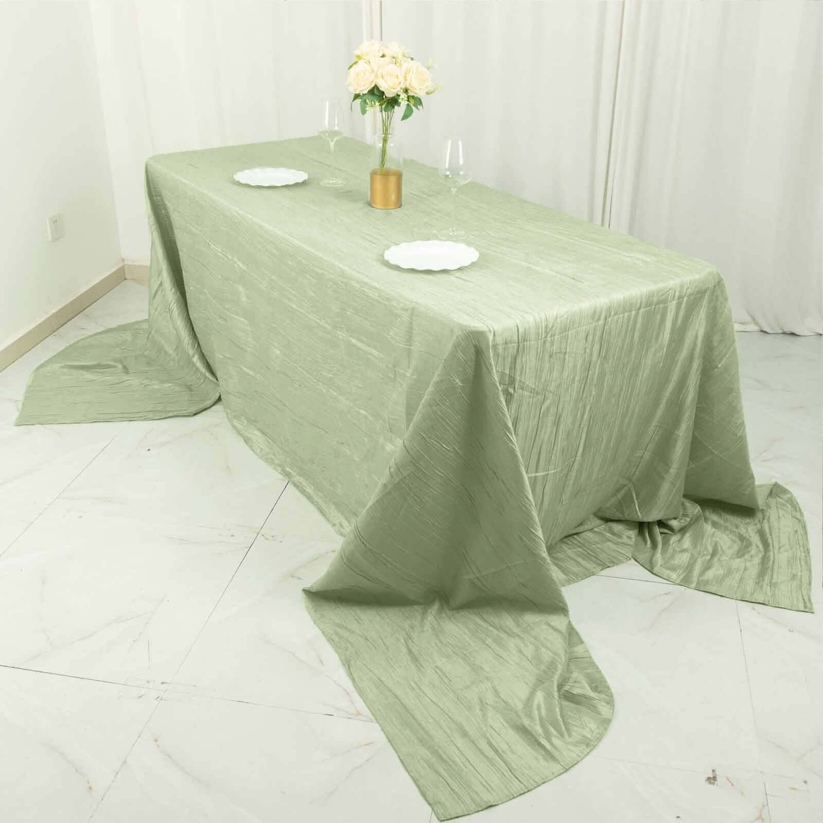 Discount! Sage Green Crinkle Taffeta Rectangle Tablecloth 90x156 for Weddings and Parties