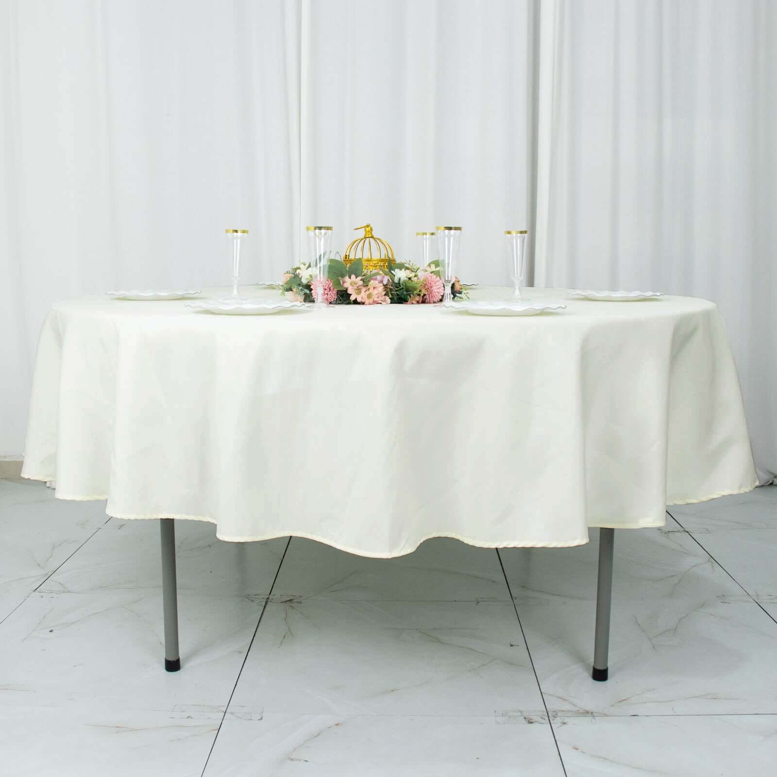 Ivory 90 - Inch Premium Polyester Round Tablecloth: Stain & Wrinkle - Resistant, 220GSM