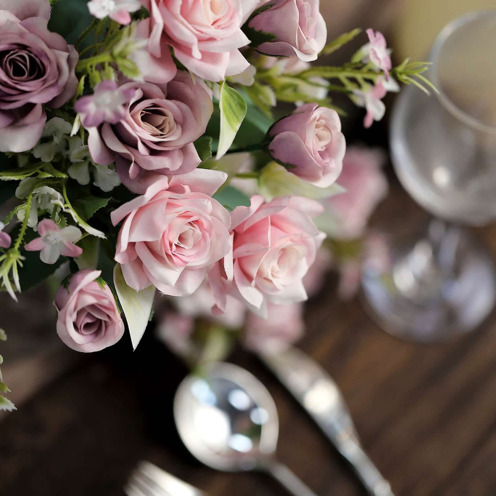 Hot Deal! 4 Bushes 12-Inch Dusty Rose Artificial Silk Rose Flower Bouquet for Weddings and Decor