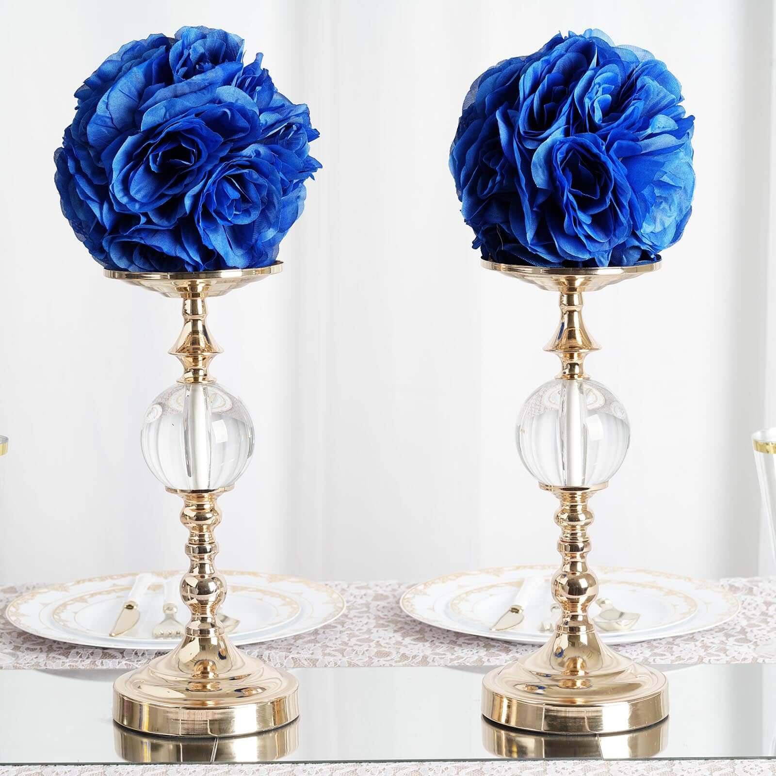2-Pack 7-Inch Royal Blue Artificial Silk Rose Kissing Balls for Decor
