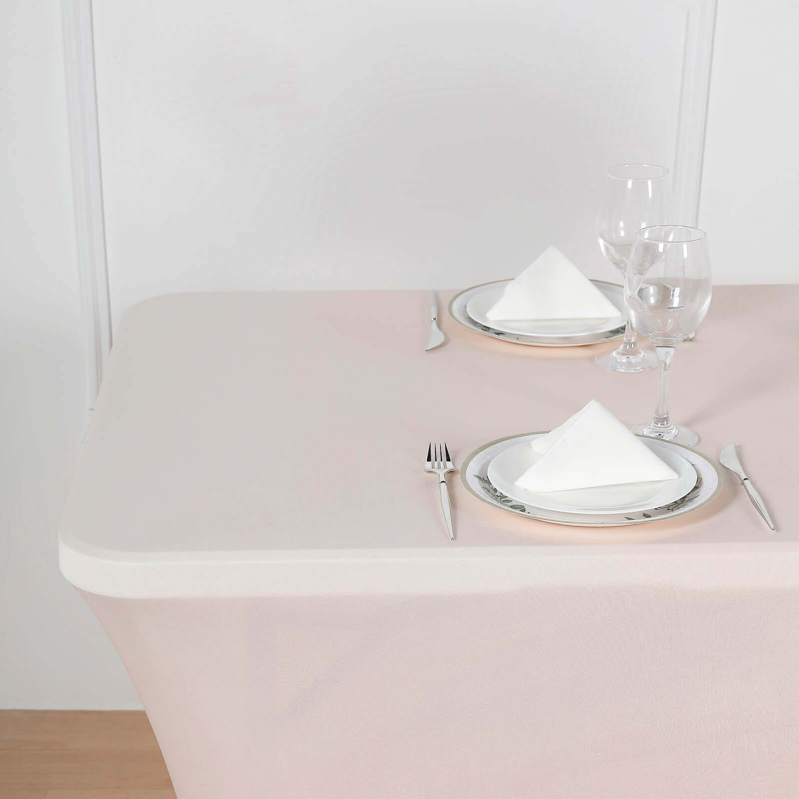 Exclusive Blush Stretch Spandex 6ft Rectangle Tablecloth - Ideal for Events & Presentations
