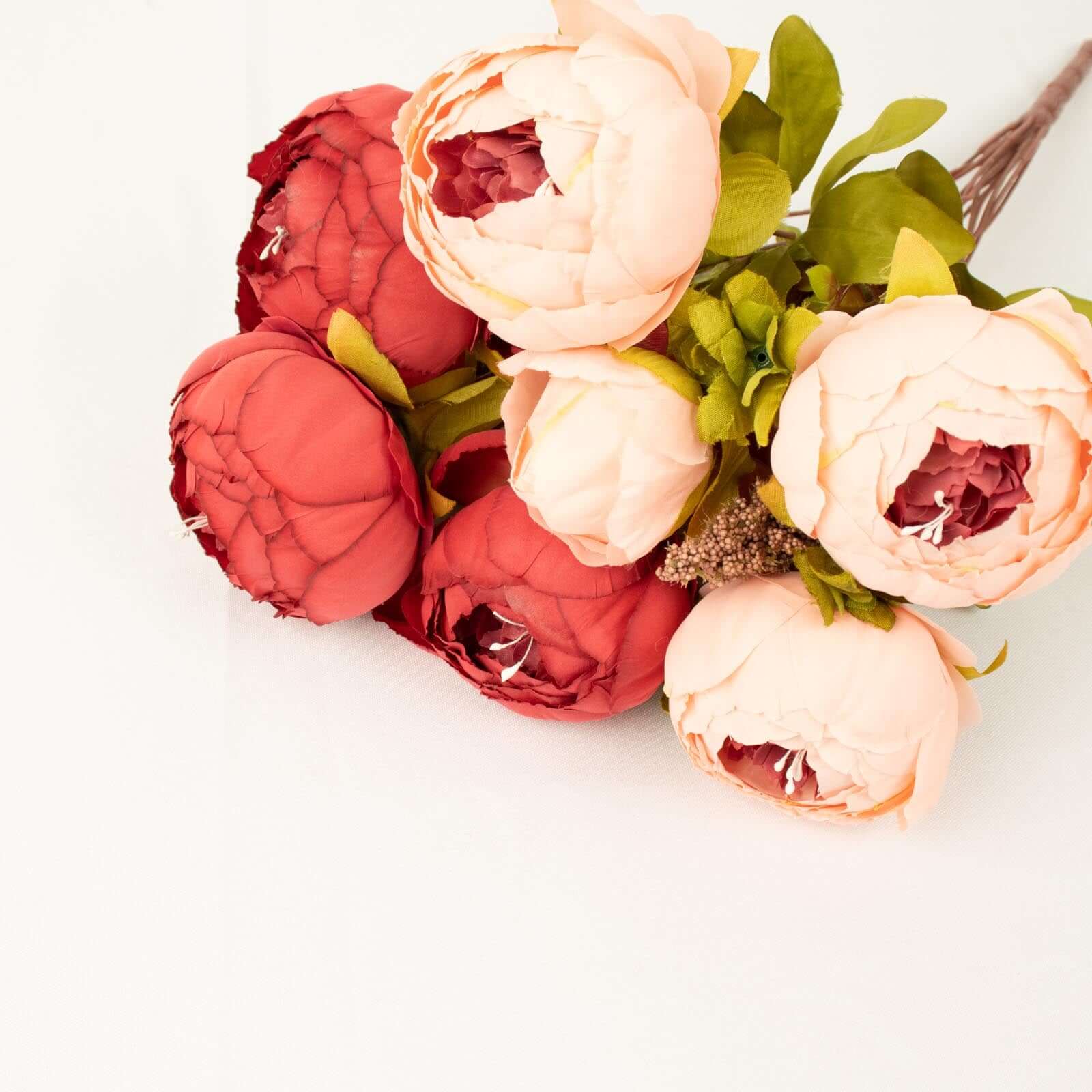 2-Pack 19-Inch Burgundy and Dusty Rose Faux Silk Peony Flower Wedding Bouquets