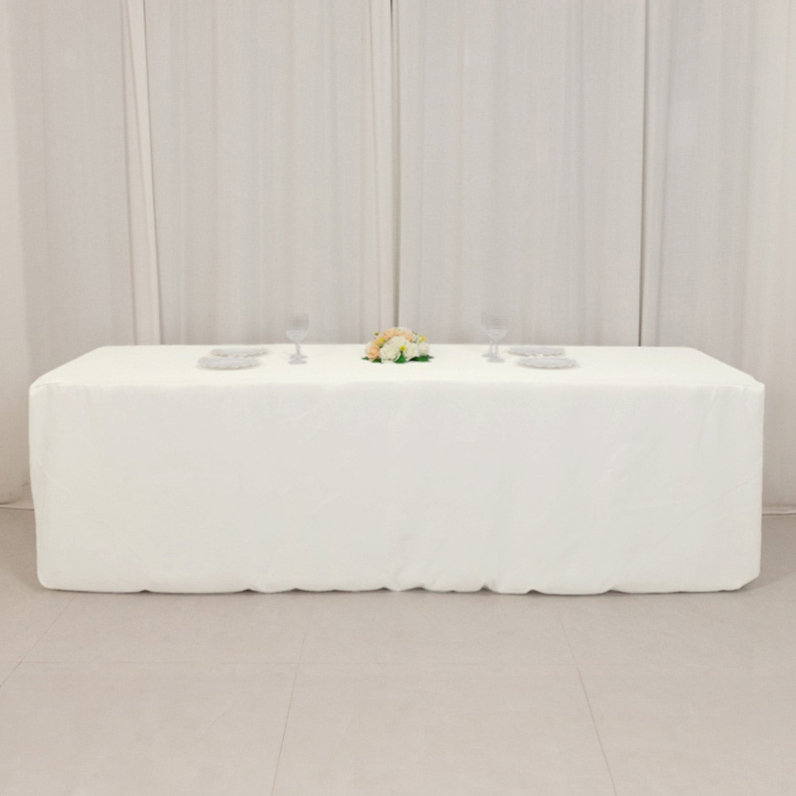 Hot! 8ft Ivory Fitted Fire Retardant Premium Polyester Rectangular Tablecloth