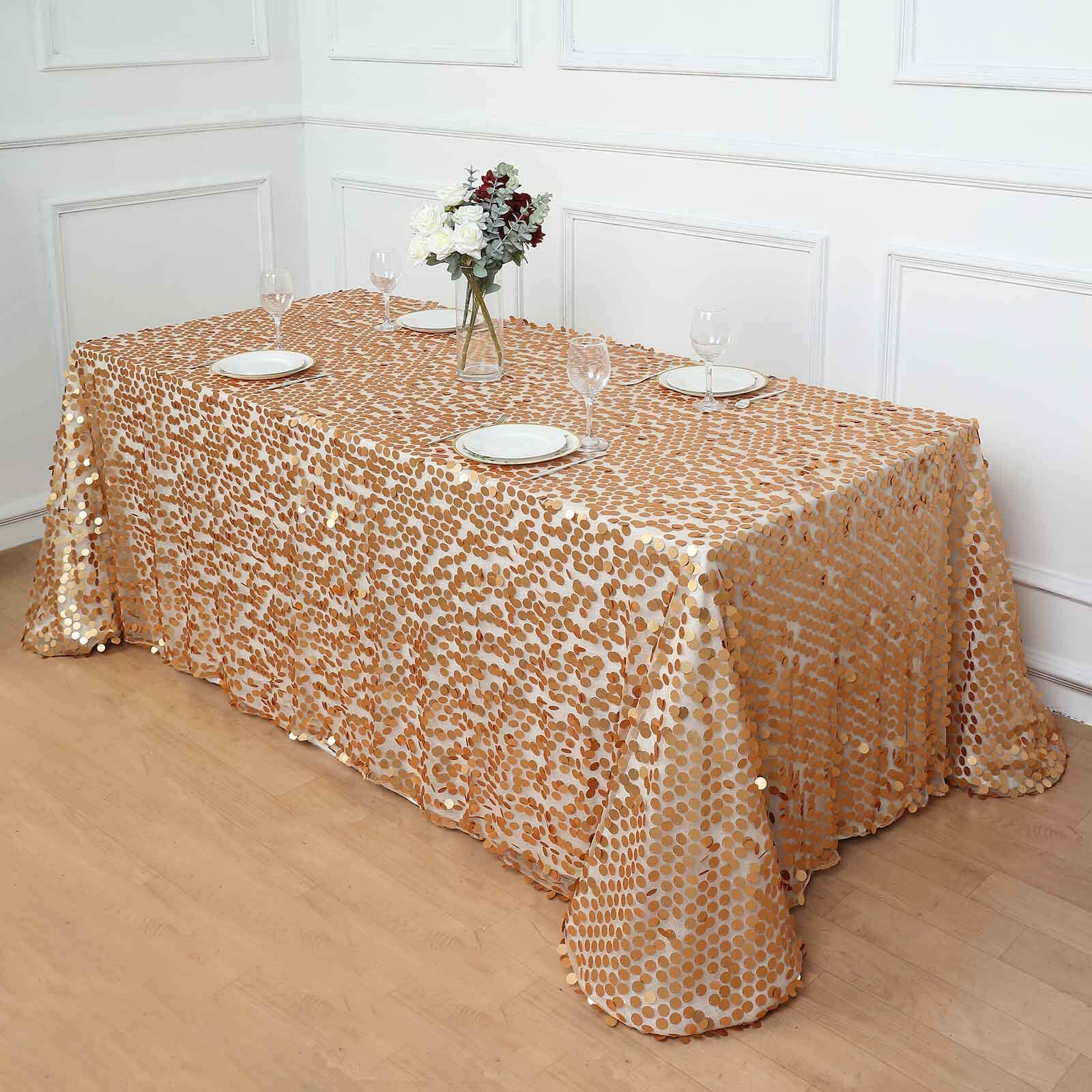 Matte Champagne Sequin Rectangle Tablecloth (90x132) - Ideal for Various Events