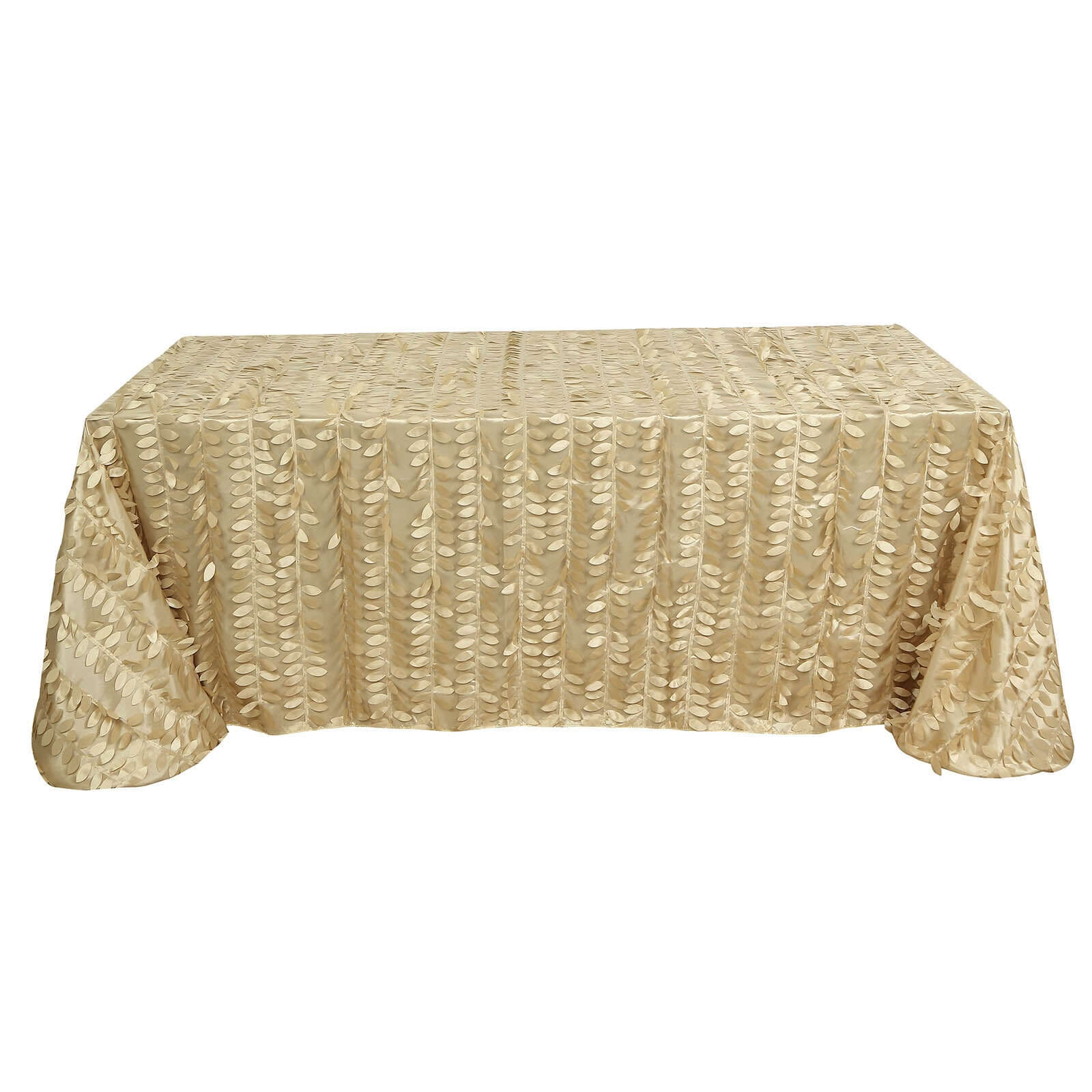 Champagne Taffeta Rectangle Tablecloth with 3D Leaf Petal Design - Perfect for Events!