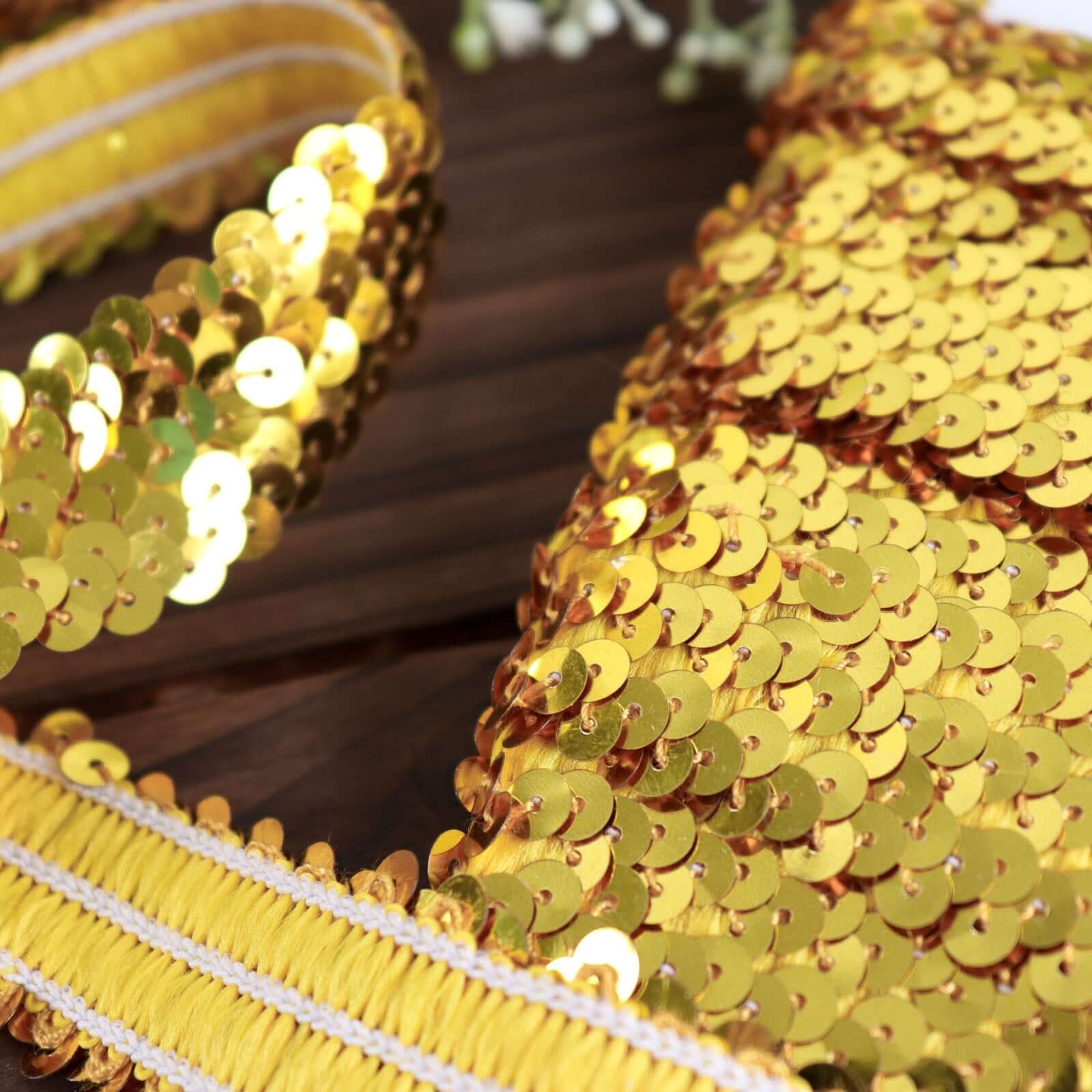 Hot Sale! 10-Yard Gold Metallic Sequin Stretch Fabric Ribbon for Crafting