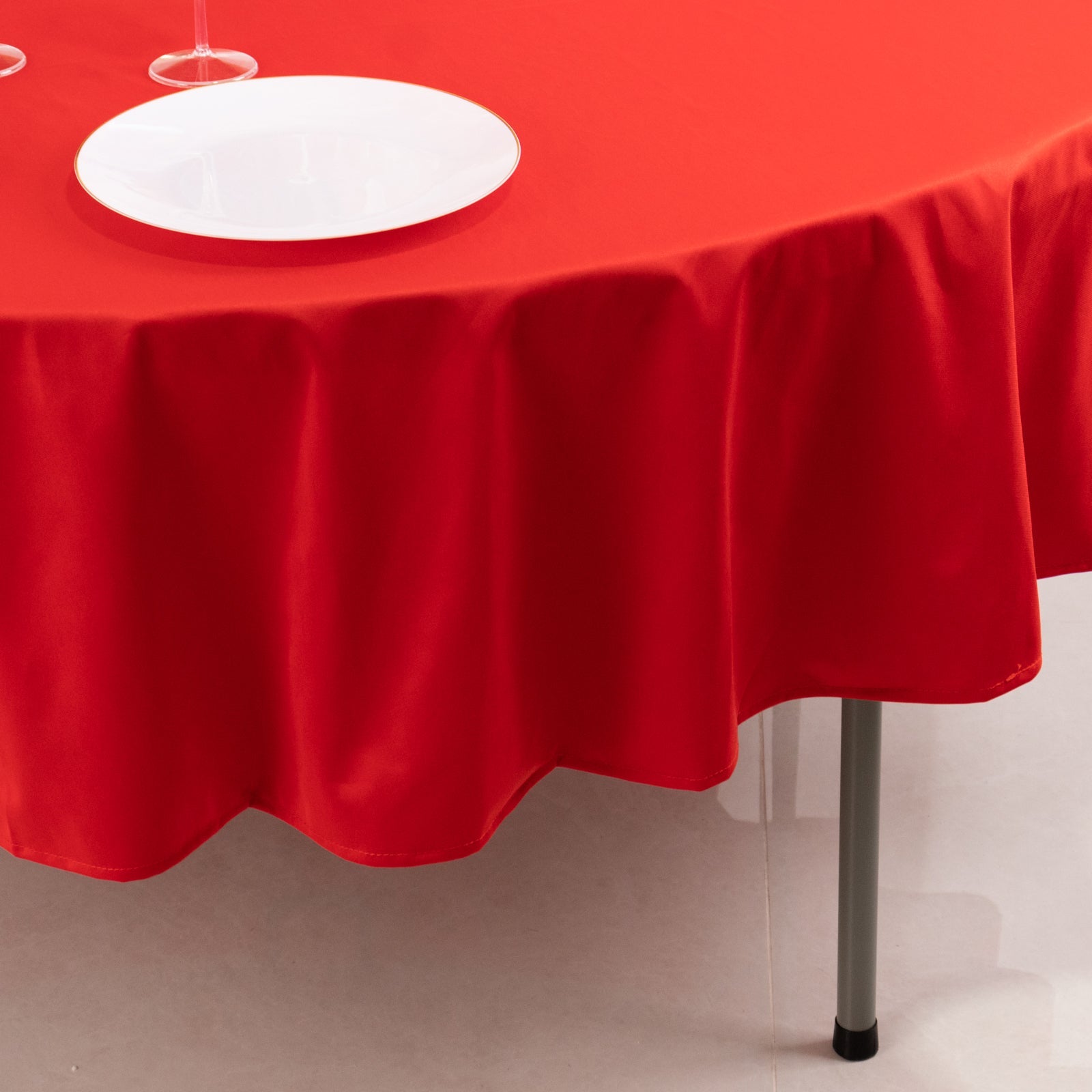 Red Premium 90' Round Scuba Tablecloth - Anti - Wrinkle and Stain - Resistant