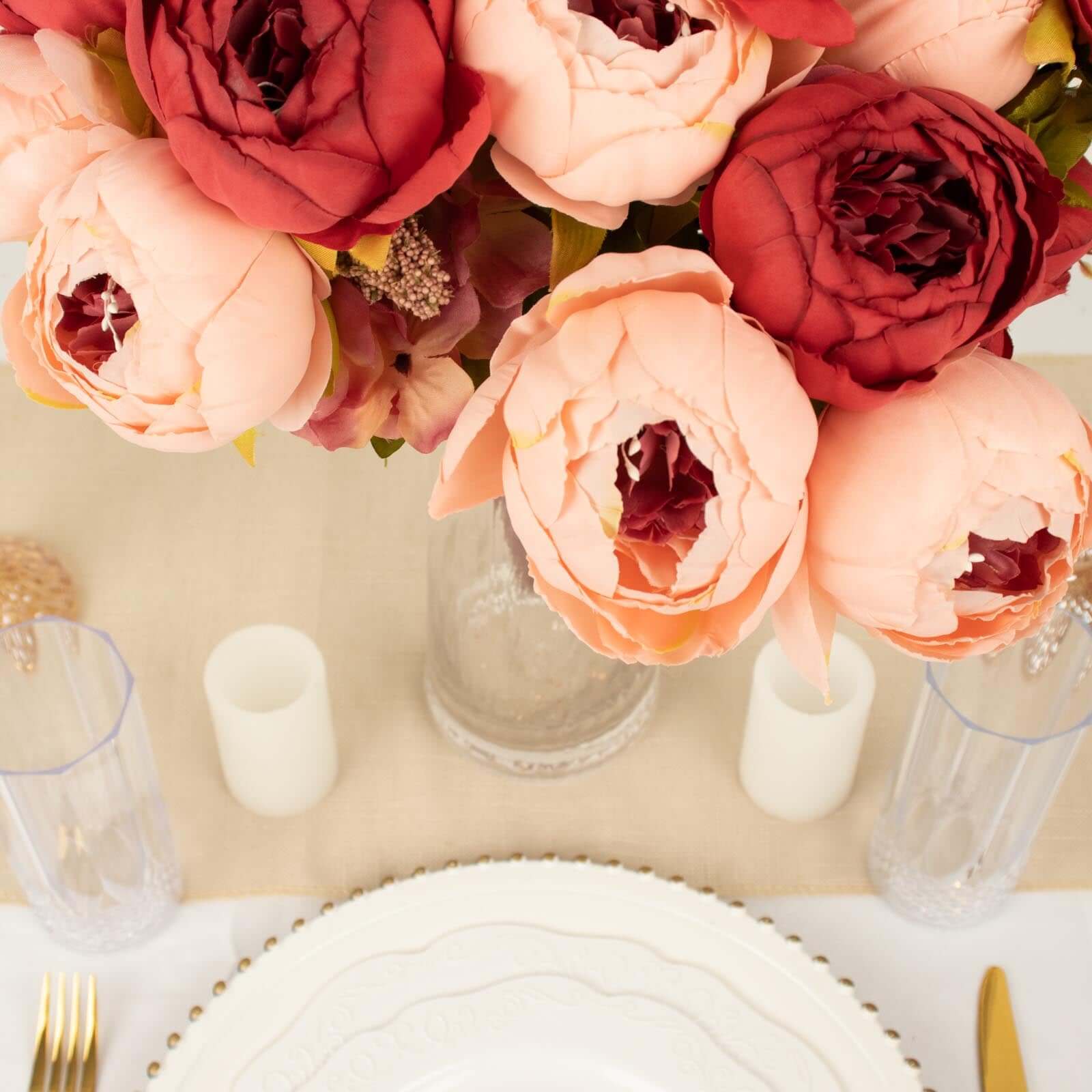 2-Pack 19-Inch Burgundy and Dusty Rose Faux Silk Peony Flower Wedding Bouquets
