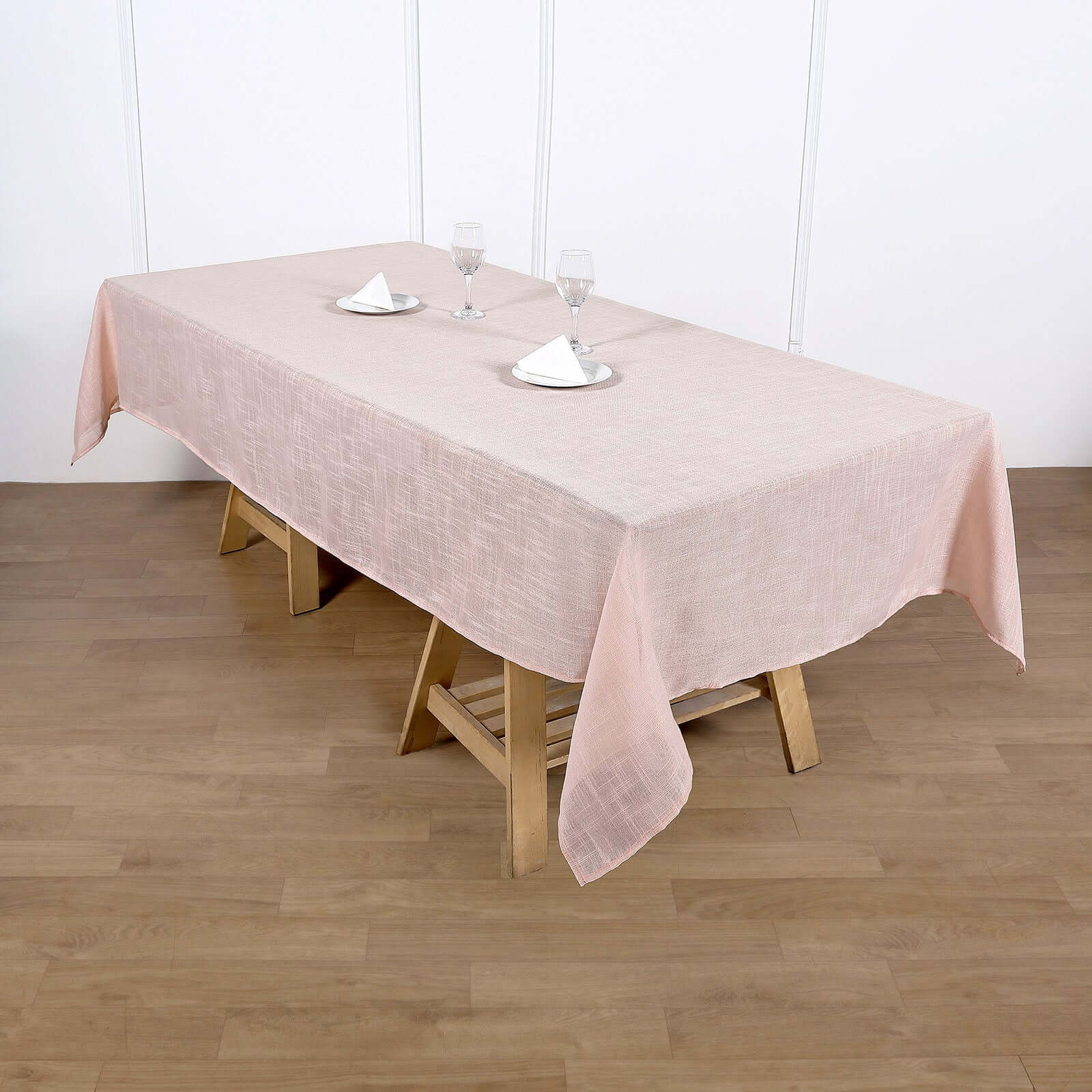 Wrinkle-Resistant Blush Faux Linen Rectangular Tablecloth, 60x102 with Slubby Texture