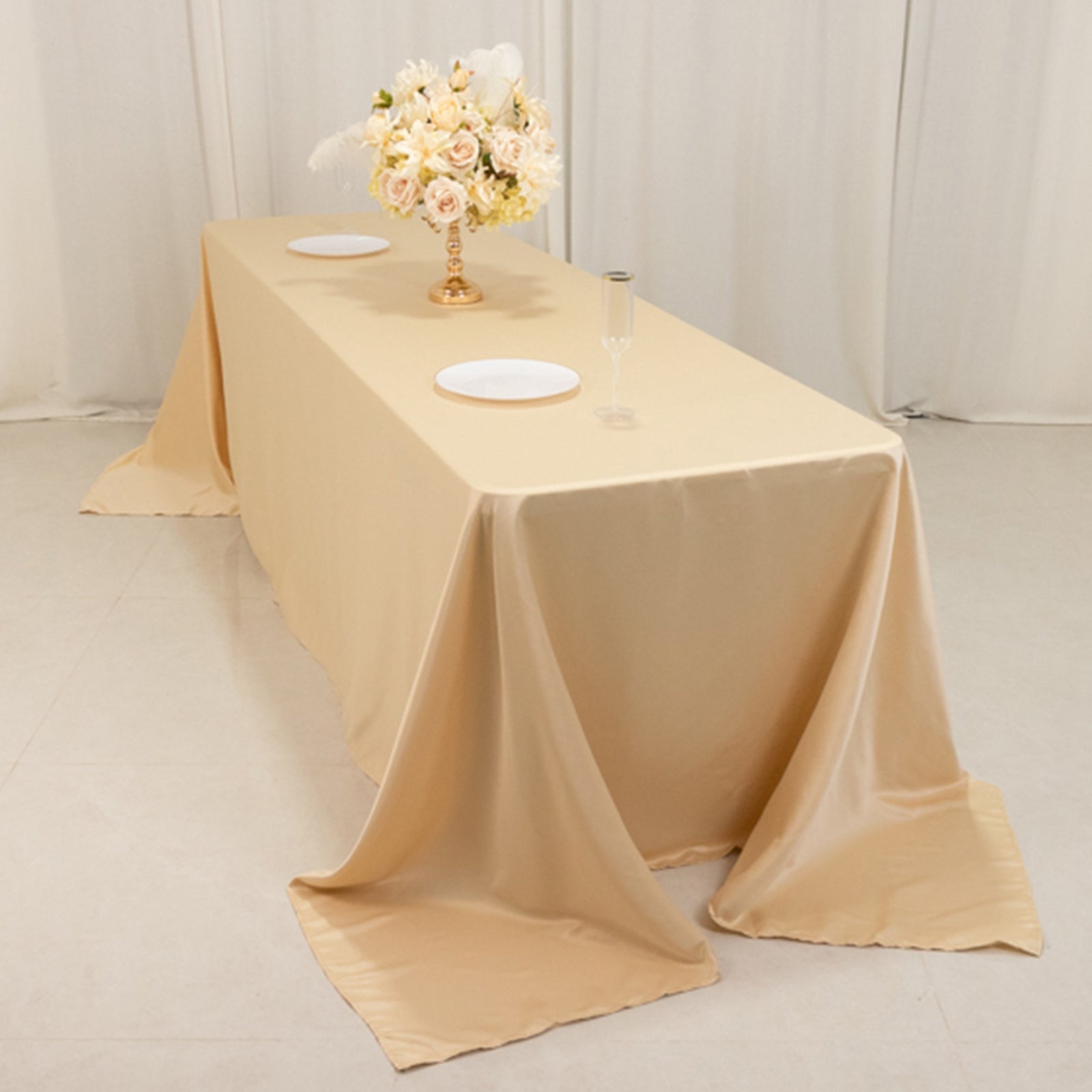 Beige Lamour Satin Rectangle Tablecloth 90x156 - Luxurious, Soft & Seamless