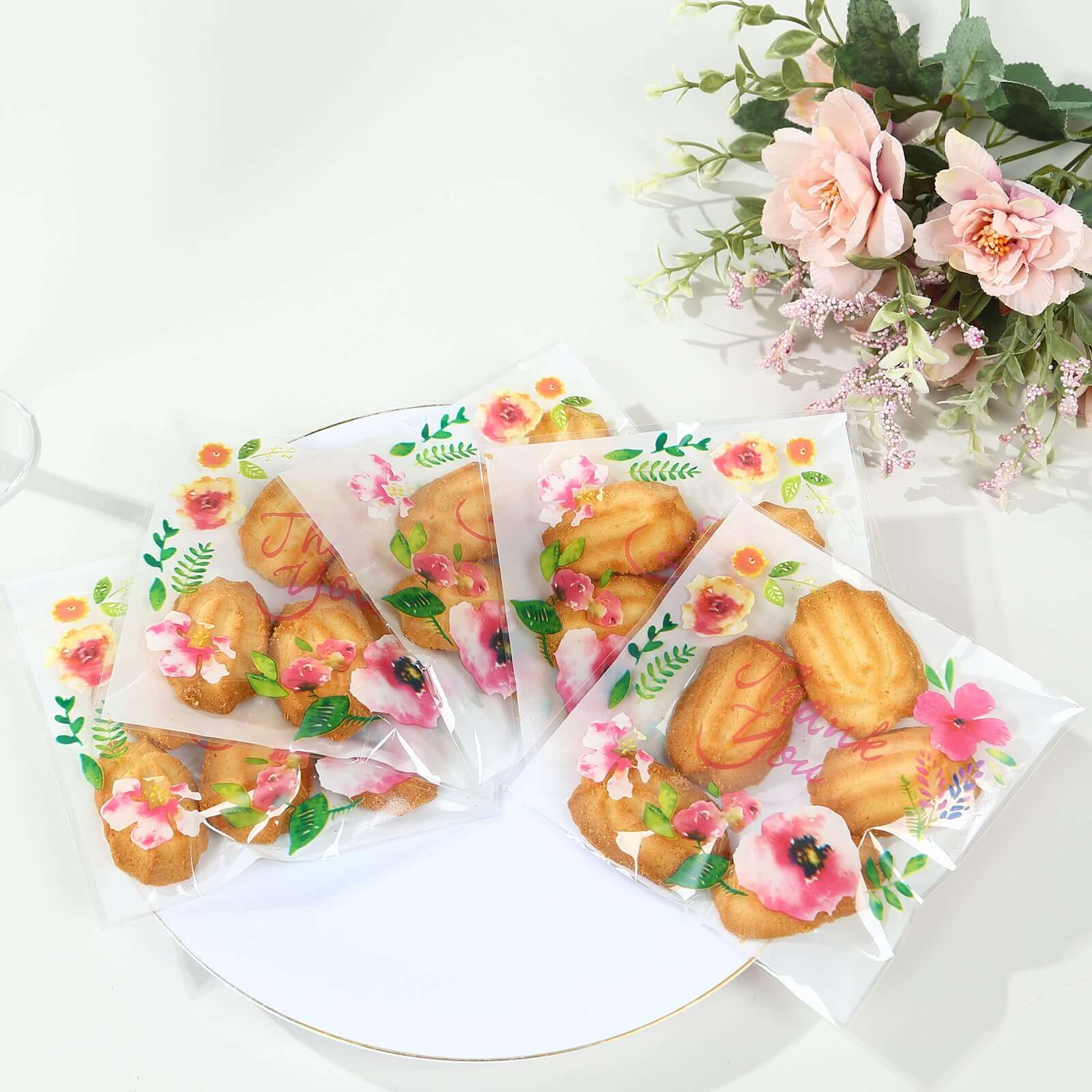 100-Pack White/Clear PVC Decorative Self-Adhesive Cookie Candy Bags - Ideal for Weddings, Birthdays & Parties