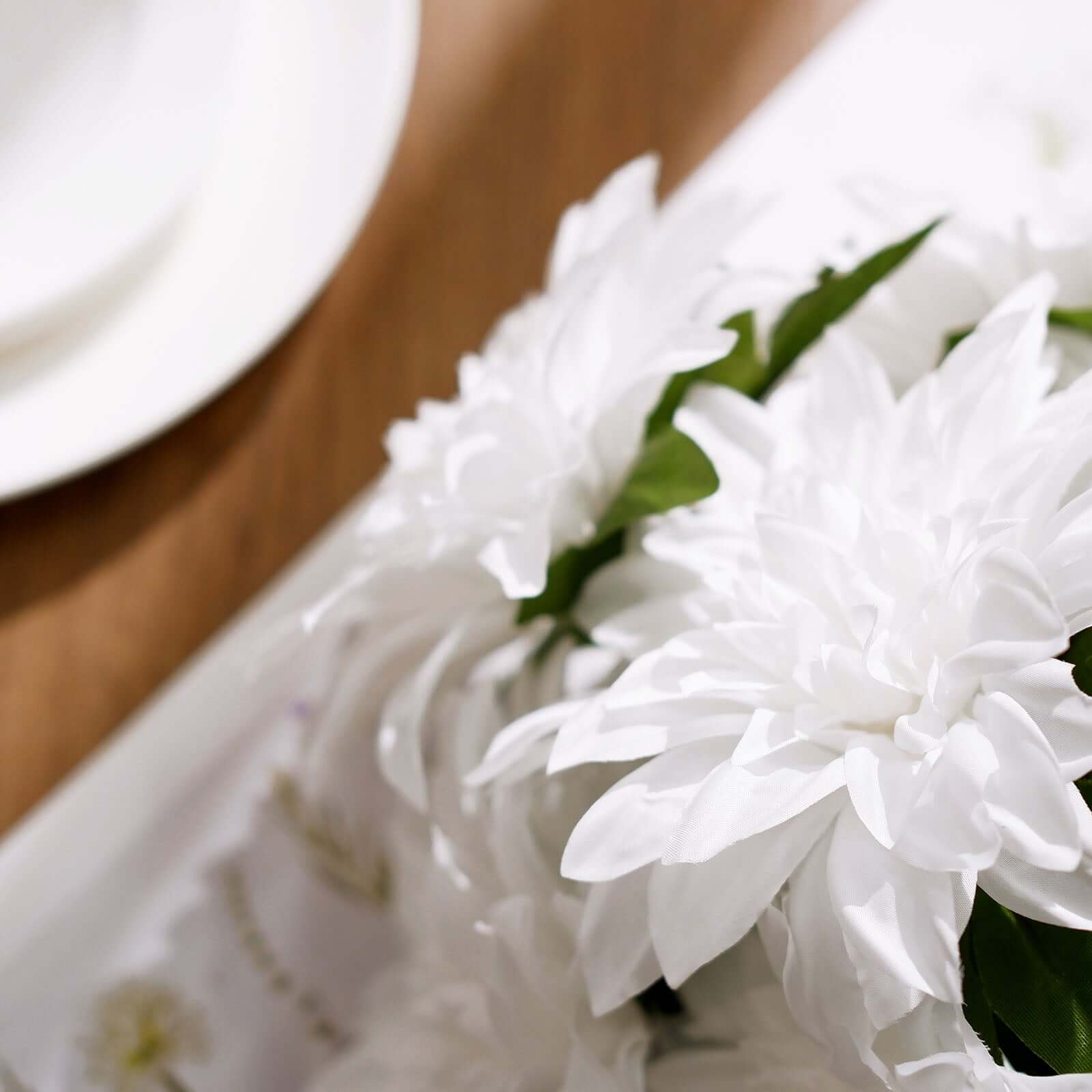 2 Bouquets of 20 Lifelike White Artificial Silk Dahlia Flower Spray Bushes