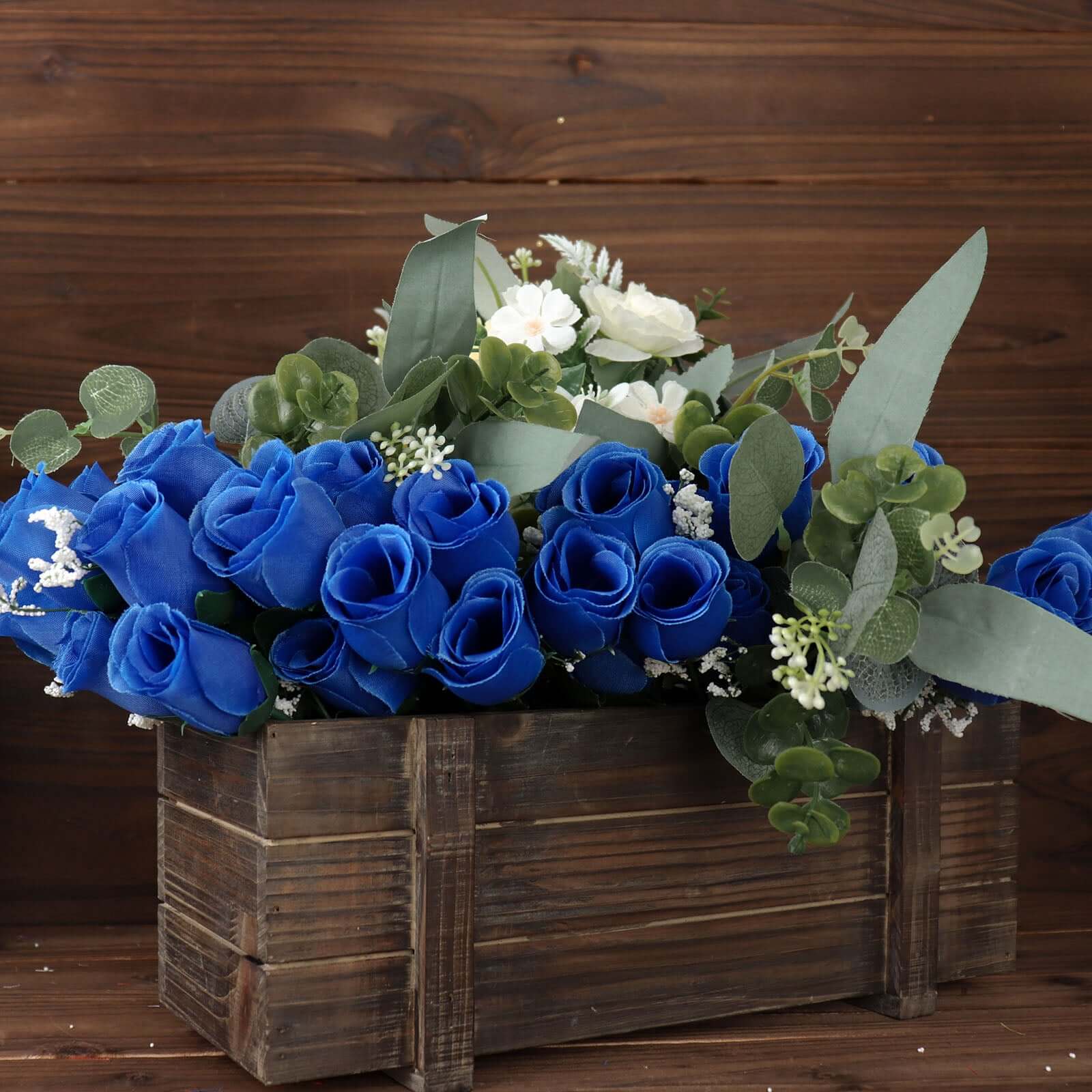 12 Bushes of Premium Royal Blue Artificial Silk Rose Bud Bouquets