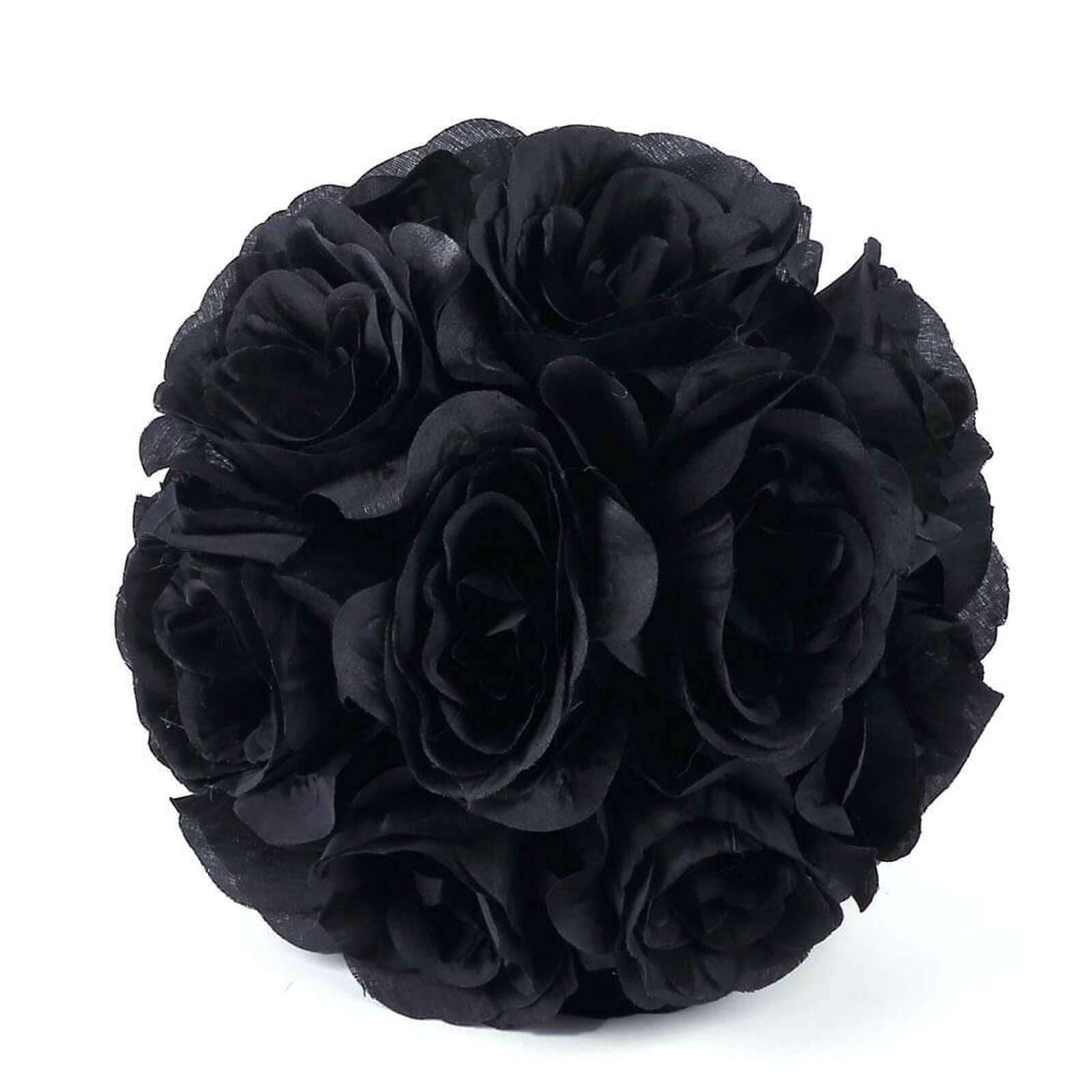 Hot Sale! 2-Pack 7-Inch Black Artificial Silk Rose Kissing Balls for Party Decor