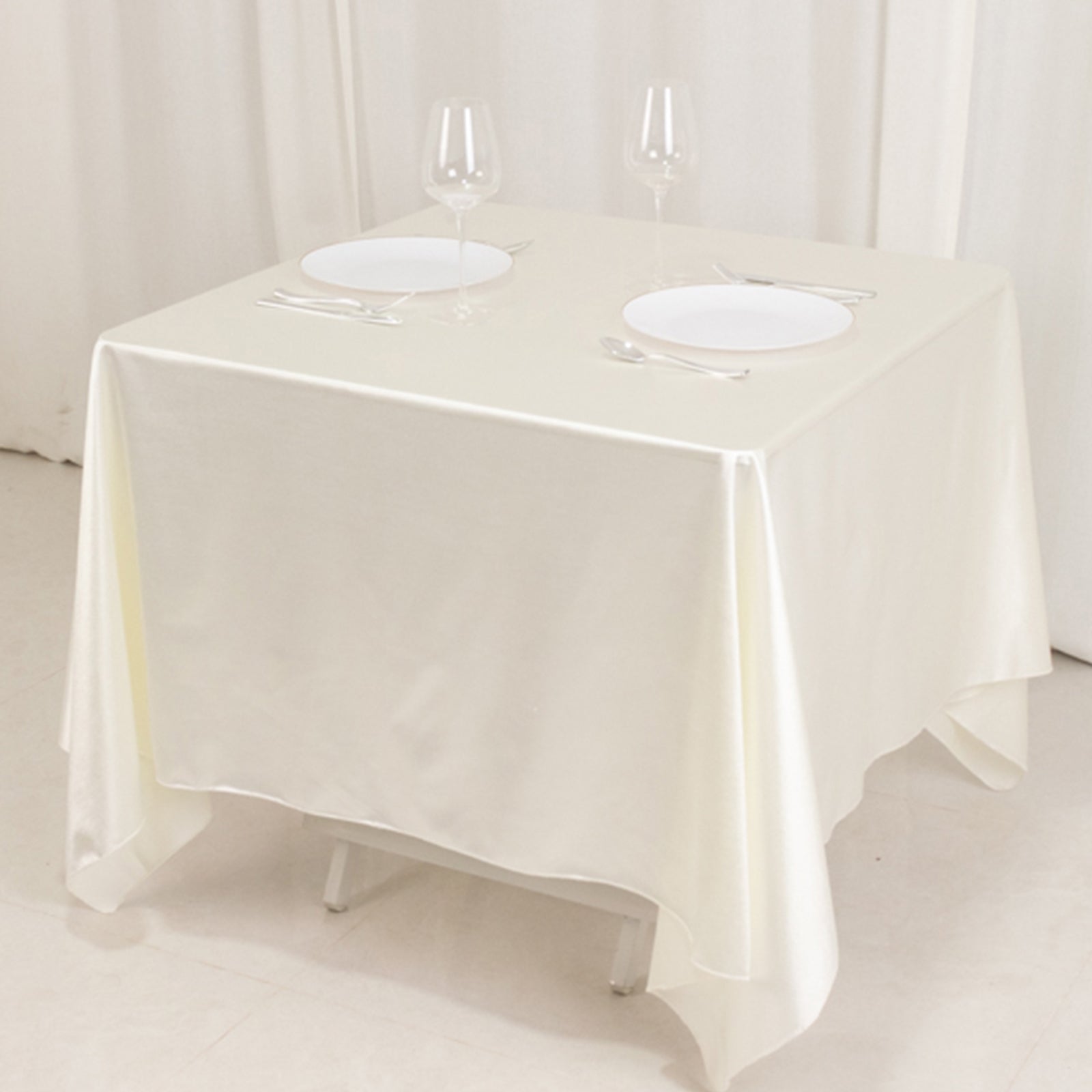 Wrinkle-Free & Stain-Resistant Premium Scuba 70x70 Shimmer Pearl White Tablecloth for Weddings and Parties
