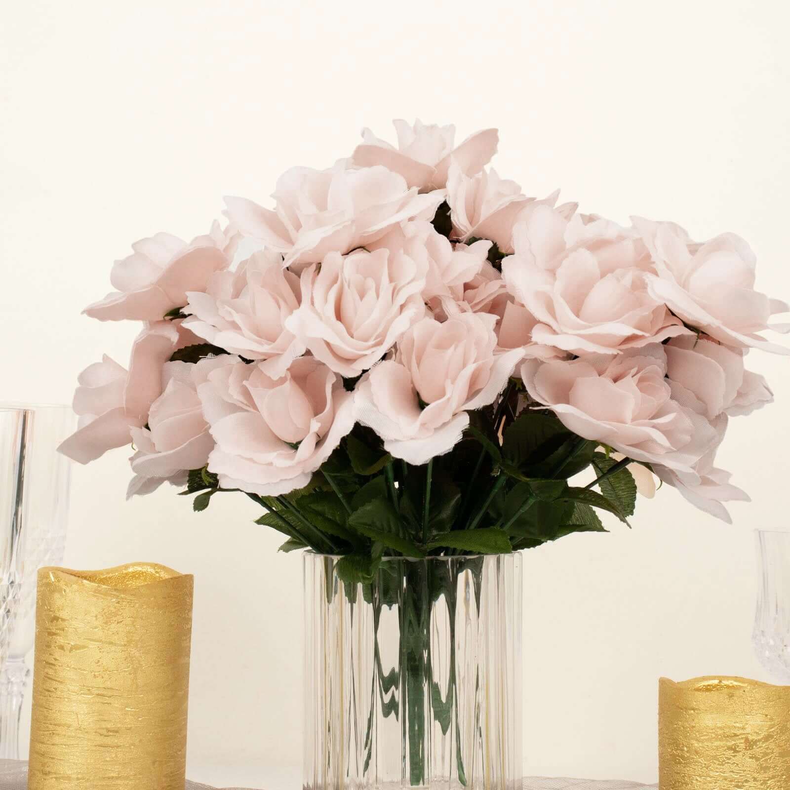 12 Bushes of Premium Blush Artificial Silk Rose Flowers, 84 Roses in Total