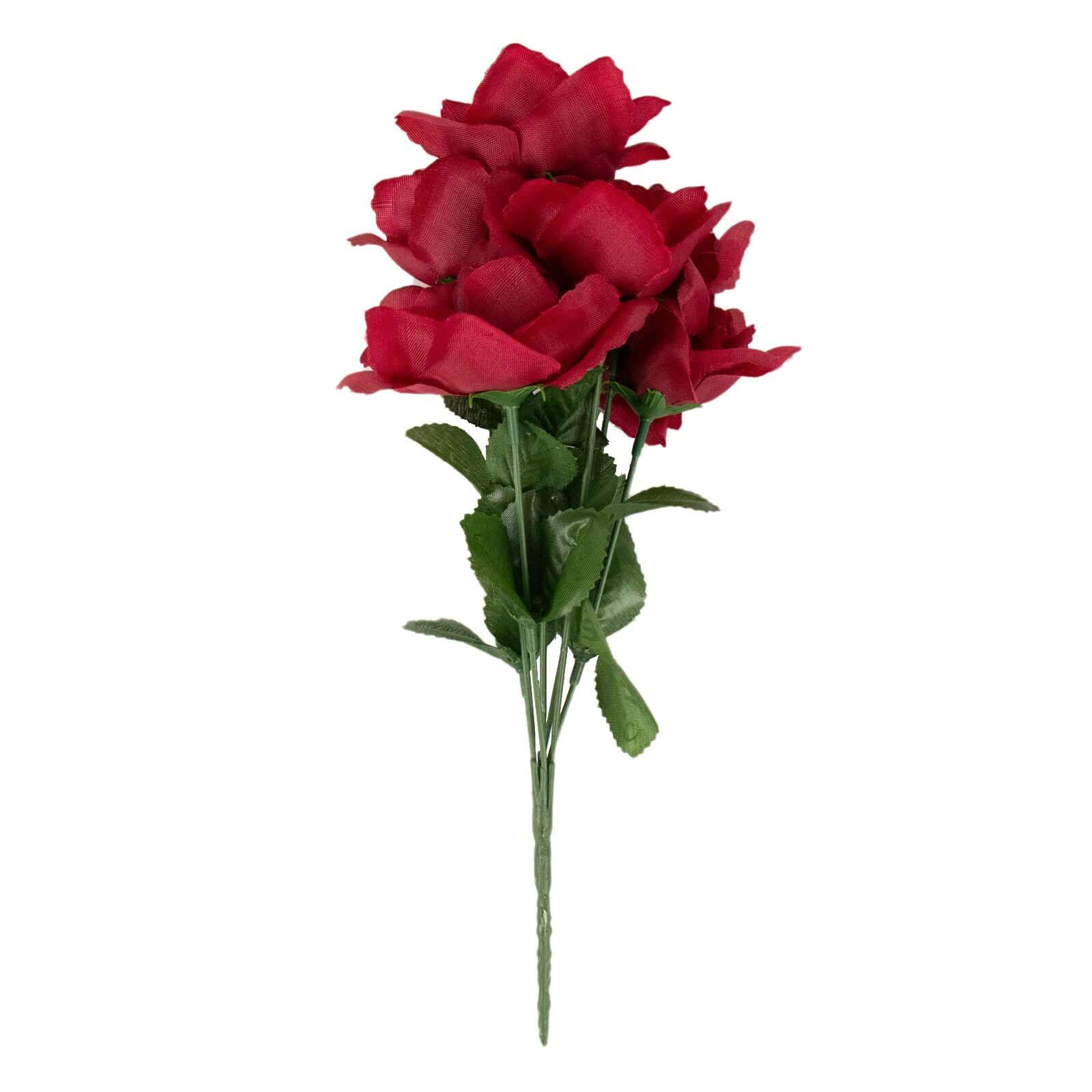 12 Bushes of Premium Burgundy Artificial Silk Rose Flowers, 84 Roses in Total