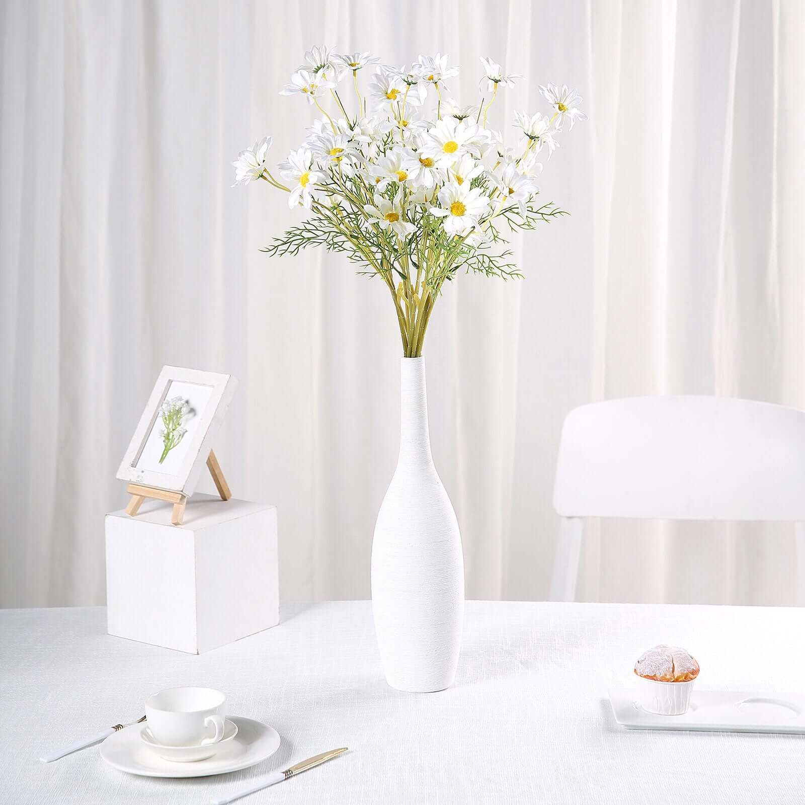 6-Bush White Artificial Silk Daisy Flower Stem Bouquet for Decor