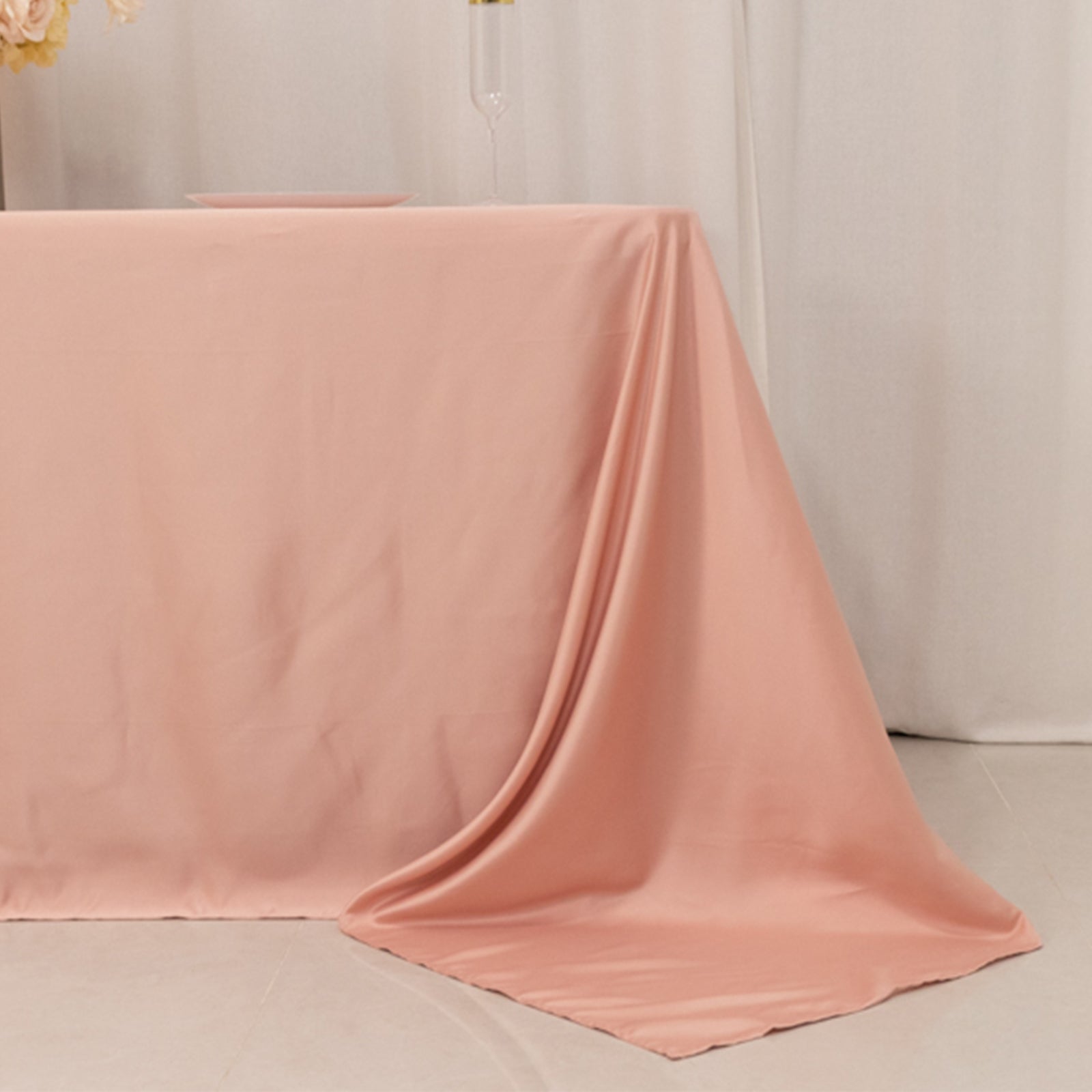Lamour Satin Rectangle Tablecloth in Dusty Rose - Soft, Silk - Like & Durable