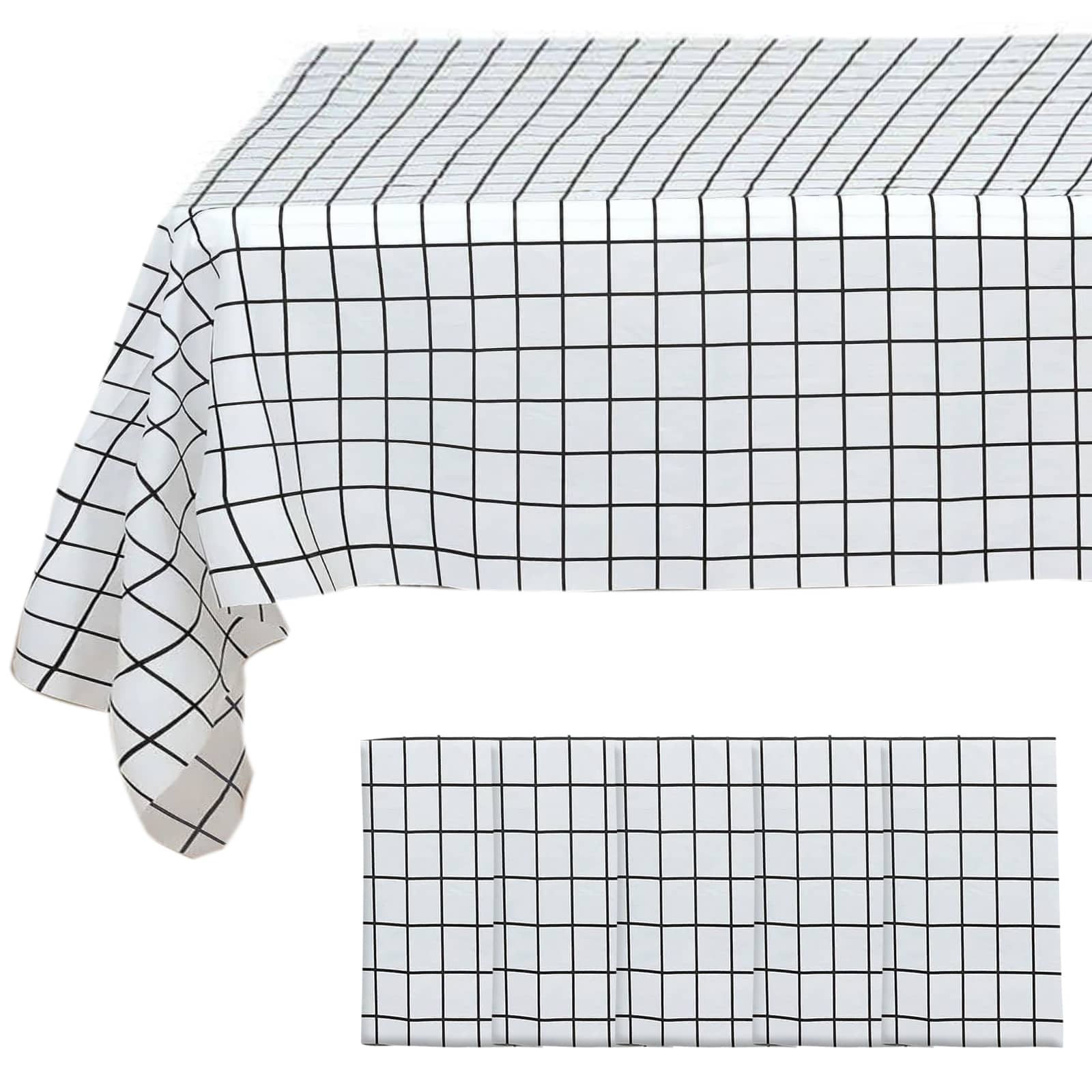 5-Pack Durable PVC Disposable Checkered Rectangle Table Covers in Black/White 54x108