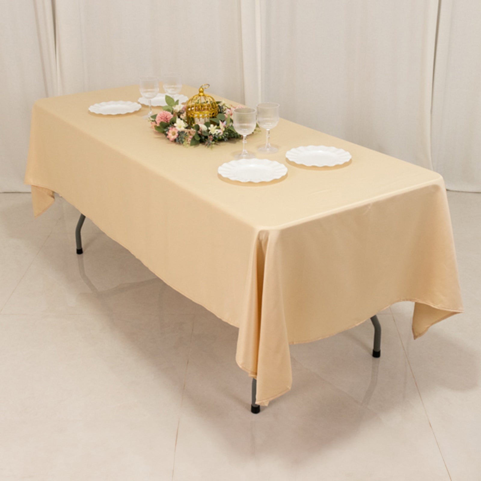 Get This Durable & Silky Soft Beige Lamour Satin Rectangle Tablecloth (60x102)