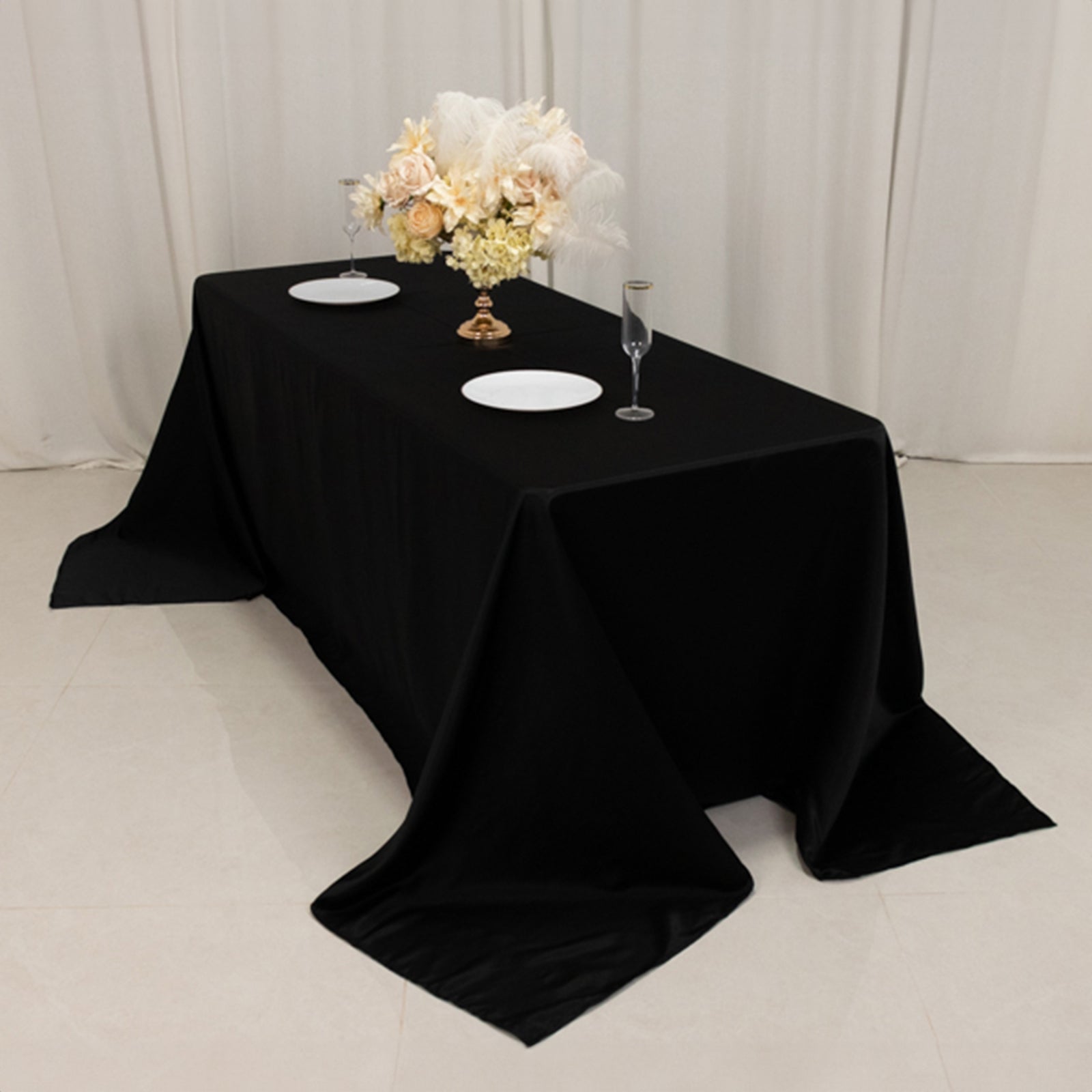 Premium Black Lamour Satin Rectangle Tablecloth 90x132 - Ideal for Weddings & Parties