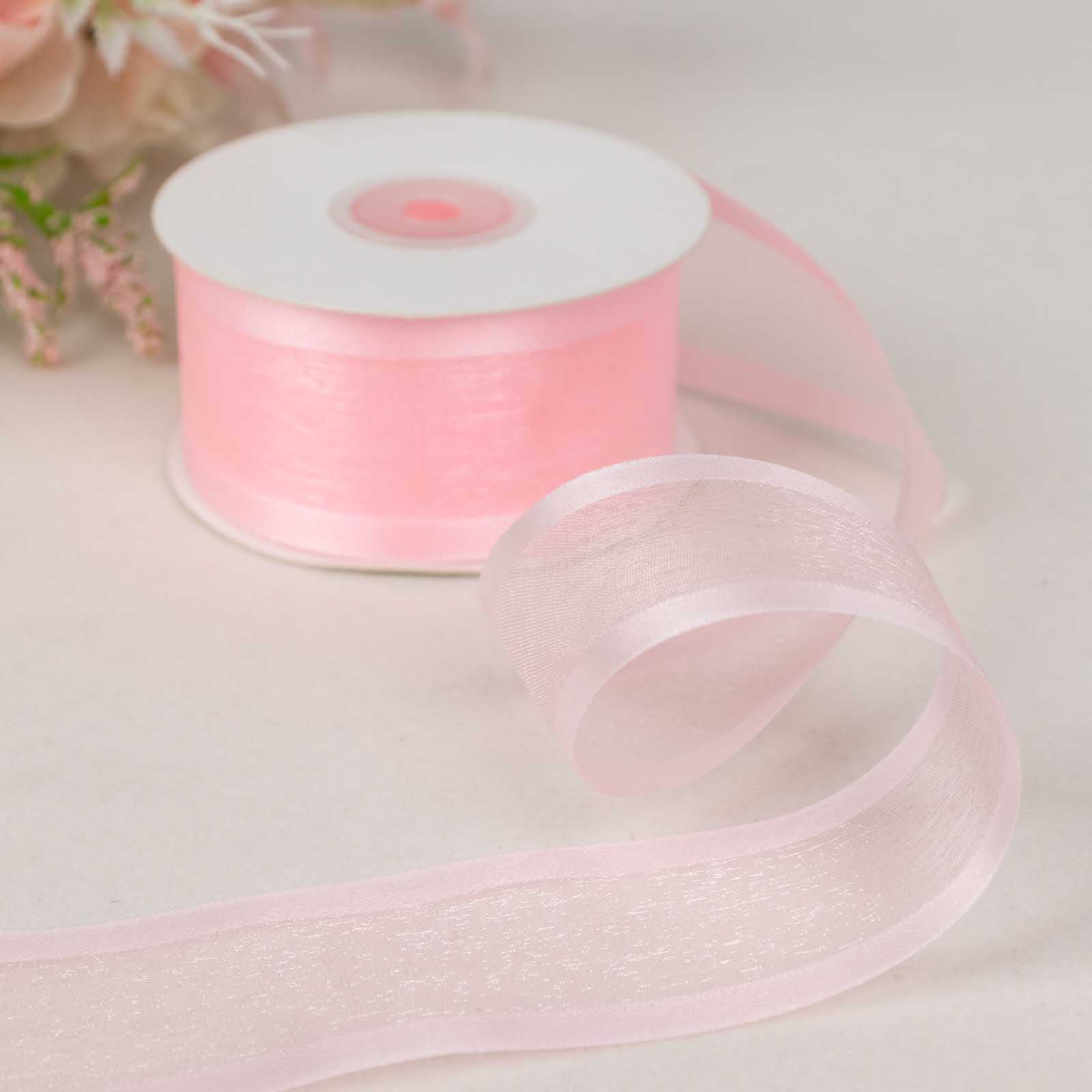 25 Yards 1.5 Inches Blush Premium Woven Nylon Organza Ribbon with Satin Edges