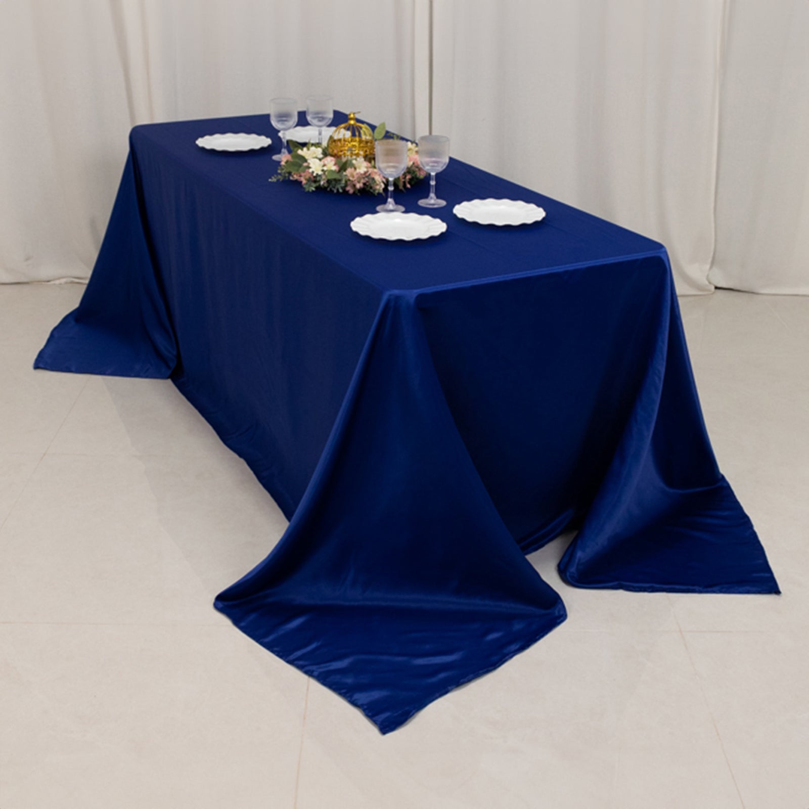 Royal Blue Lamour Satin Rectangle Tablecloth - Soft, Silk-Like & Seamless, Ideal for Events