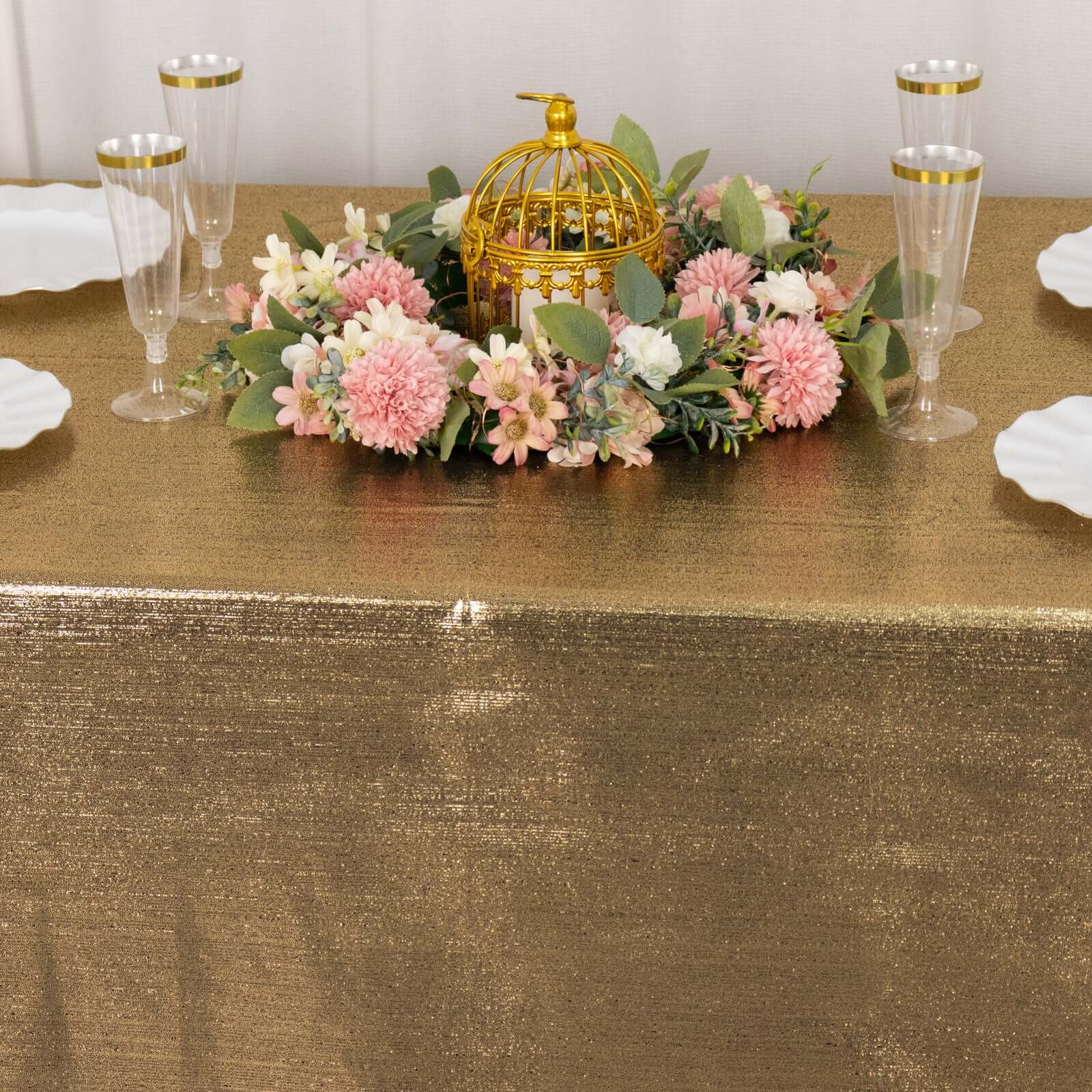 Sparkling Antique Gold Sequin Dots Polyester Rectangle Tablecloth - Wrinkle-Free & Reusable, Ideal for Events