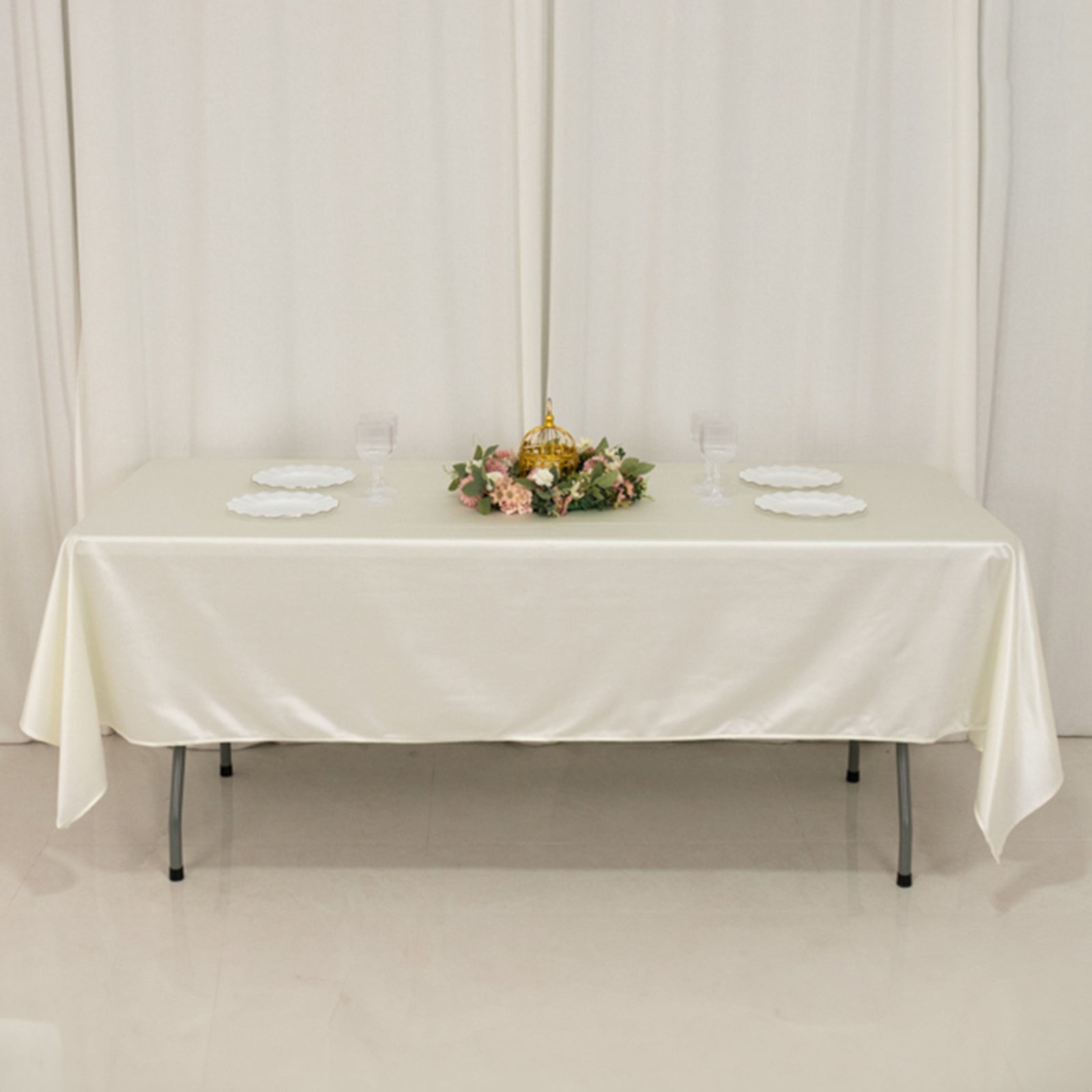 Hot Sale! Premium Wrinkle-Free & Stain-Resistant Scuba Rectangular Tablecloth in Shimmering Pearl White (60x102)