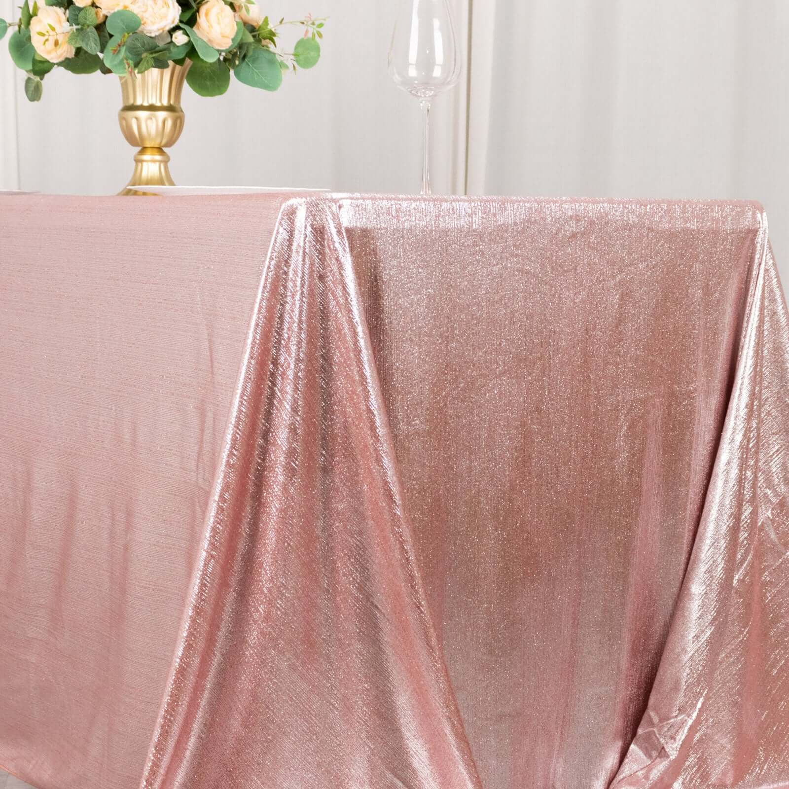 Rose Gold Shimmering Sequin Dots Polyester 90x132 Rectangle Wrinkle-Free Tablecloth