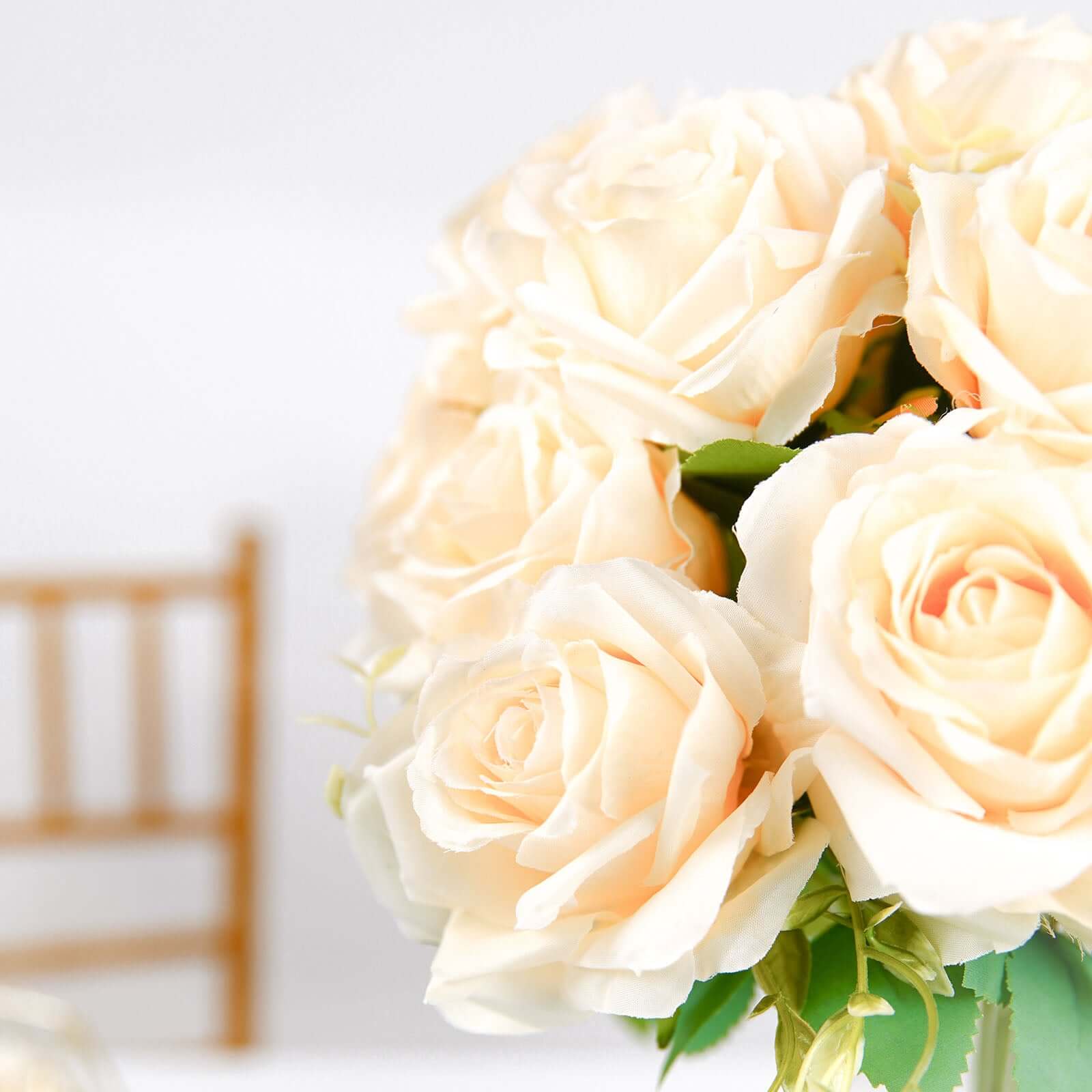 Hot Sale! 2 Bushes 18-Count Real Touch Cream Artificial Silk Rose Flower Bouquet