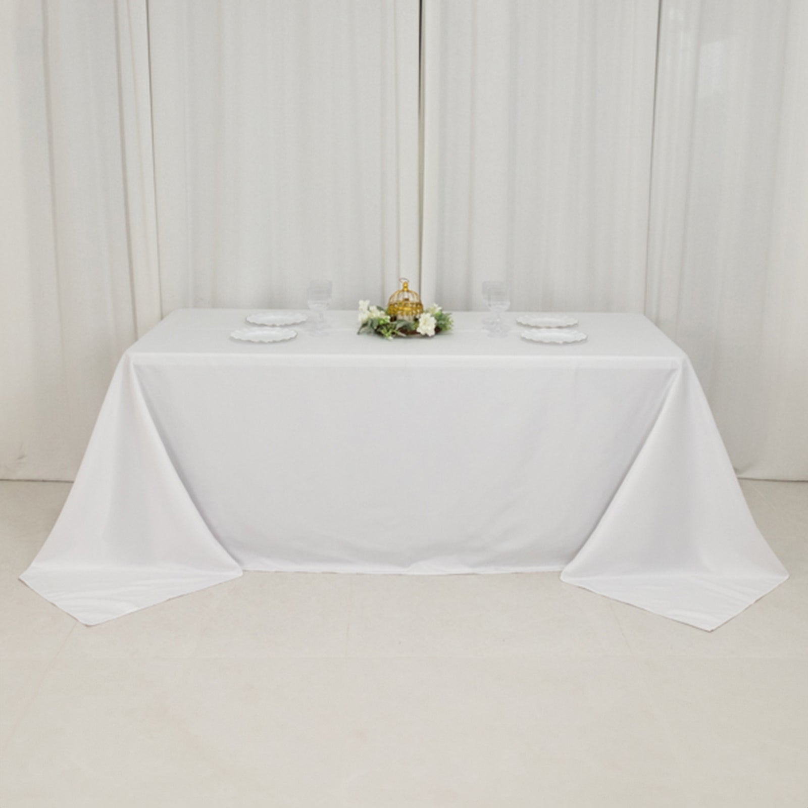 Premium Fire Retardant White Polyester Tablecloth for Large Gatherings - 90x132 Size
