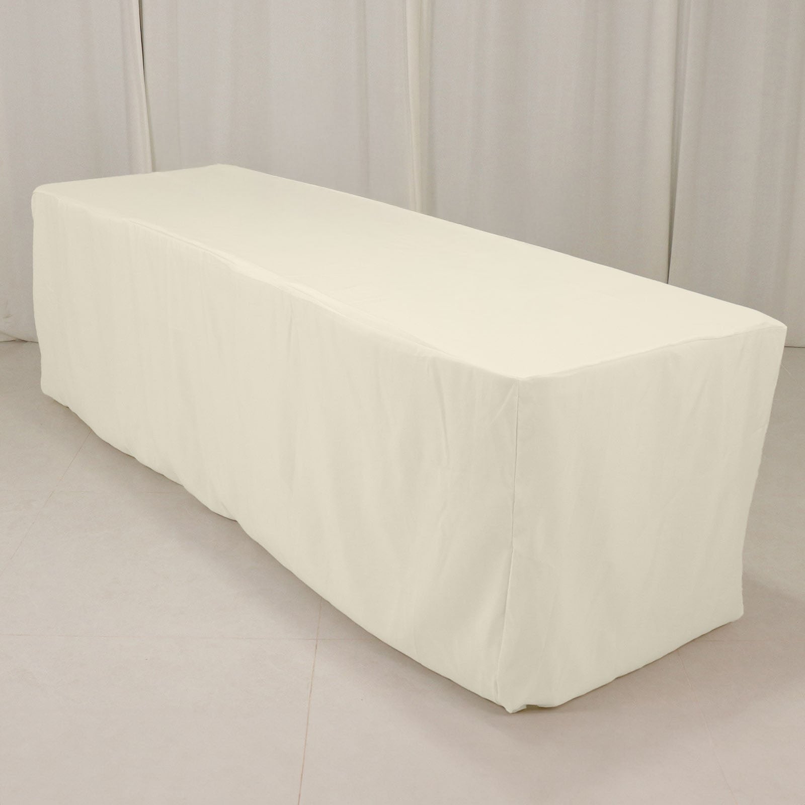 Ivory 8ft Premium Polyester Rectangle Tablecloth - 220GSM, Durable & Fitted