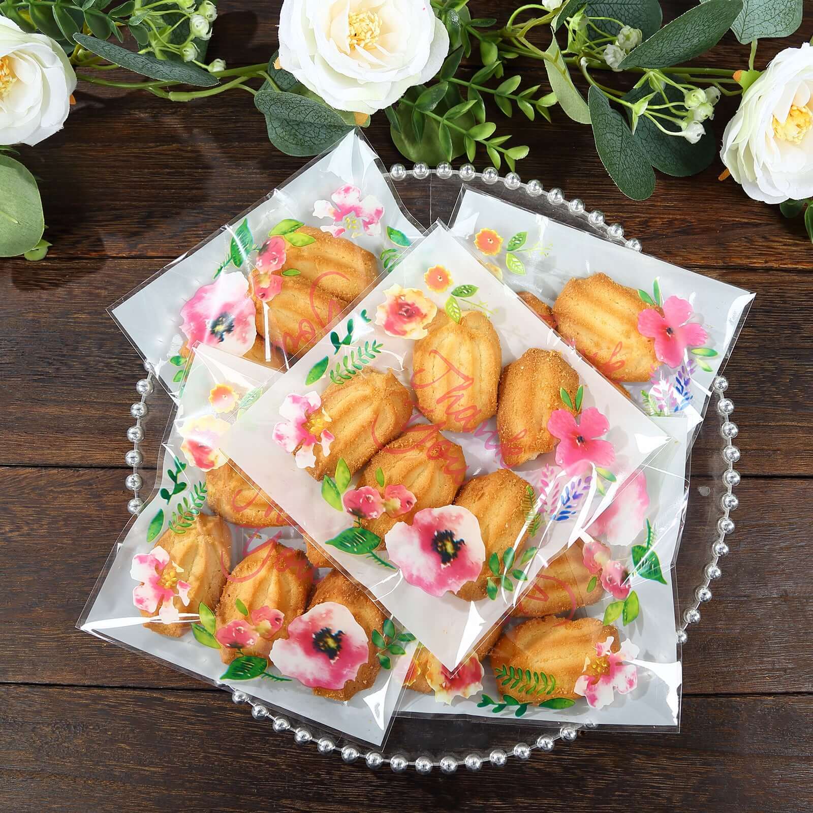 100-Pack White/Clear PVC Decorative Self-Adhesive Cookie Candy Bags - Ideal for Weddings, Birthdays & Parties