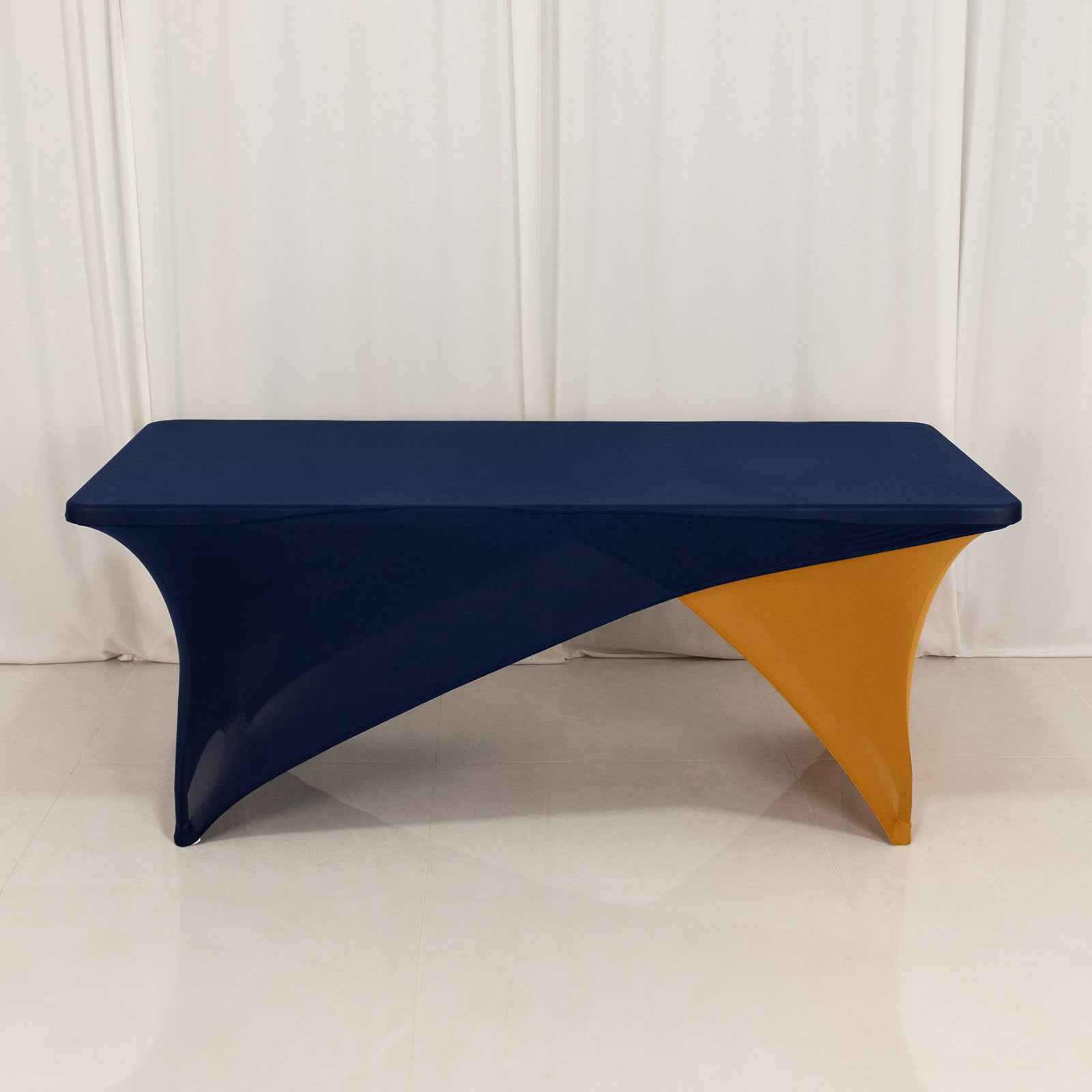 Navy Blue/Gold Stretch Spandex Two-Piece Fitted 72x30 Rectangle Table Cover