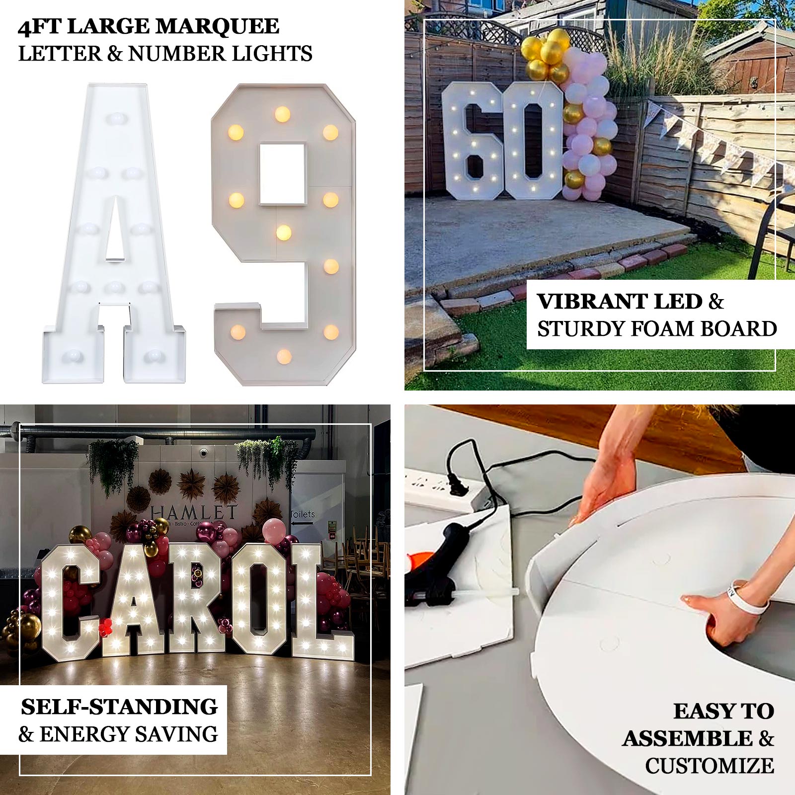 Hot Sale! 4ft White Giant LED Marquee Light Up Letter Q with 10 Warm White Battery - Operated LEDs