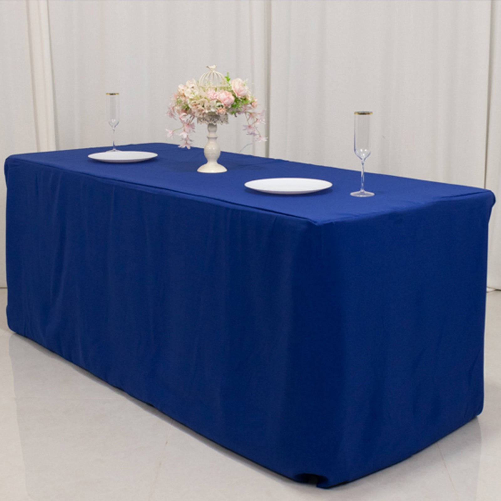 Hot Sale! 6ft Royal Blue Premium Polyester 220GSM Fitted Rectangle Tablecloth for Banquets