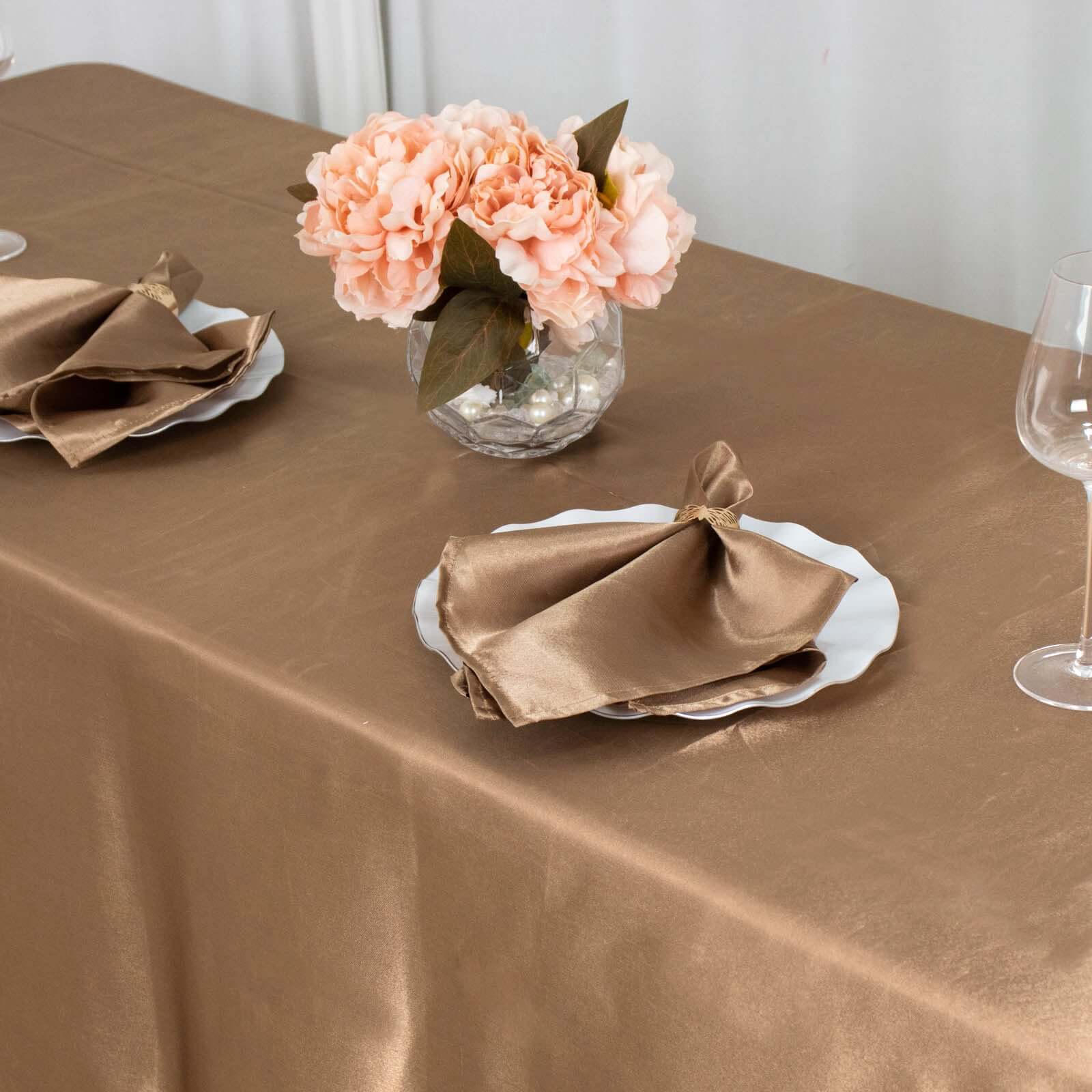 Taupe Satin 60x102 Rectangular Tablecloth - Smooth, Lustrous & Stain-Resistant