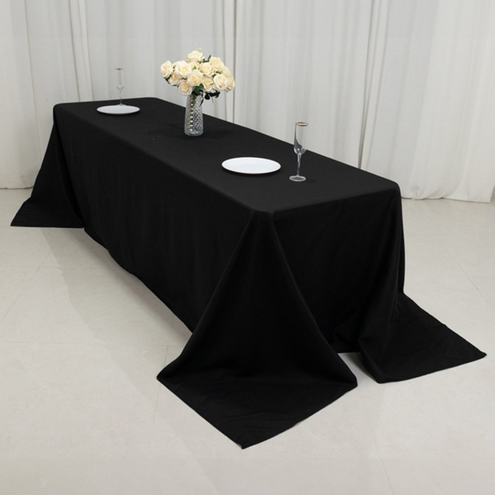 Black High-Performance Seamless Fire-Retardant Premium Polyester 90x156 Rectangular Tablecloth