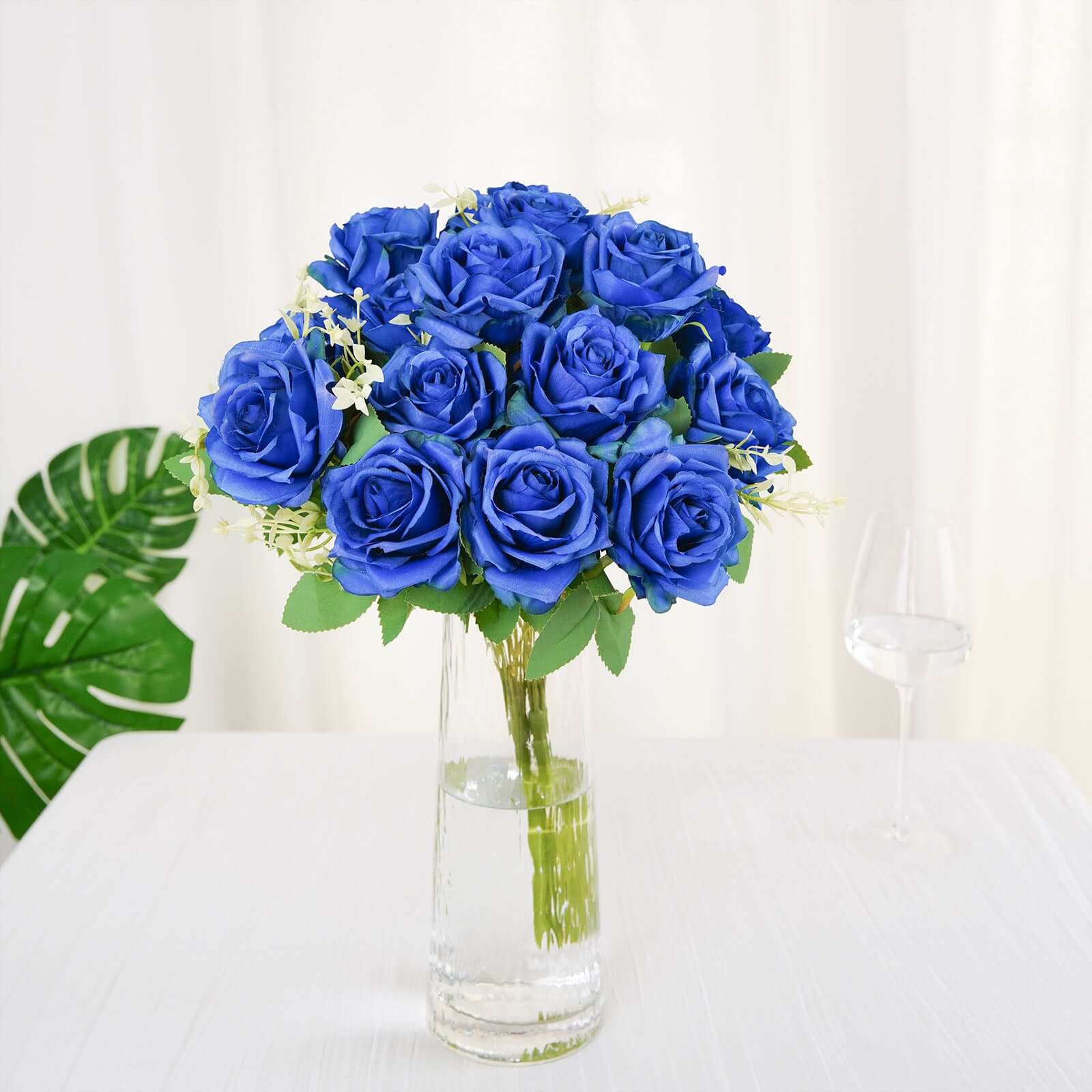 2 Bushes 18-Head Royal Blue Artificial Silk Rose Flower Bouquet, Ideal for Decor