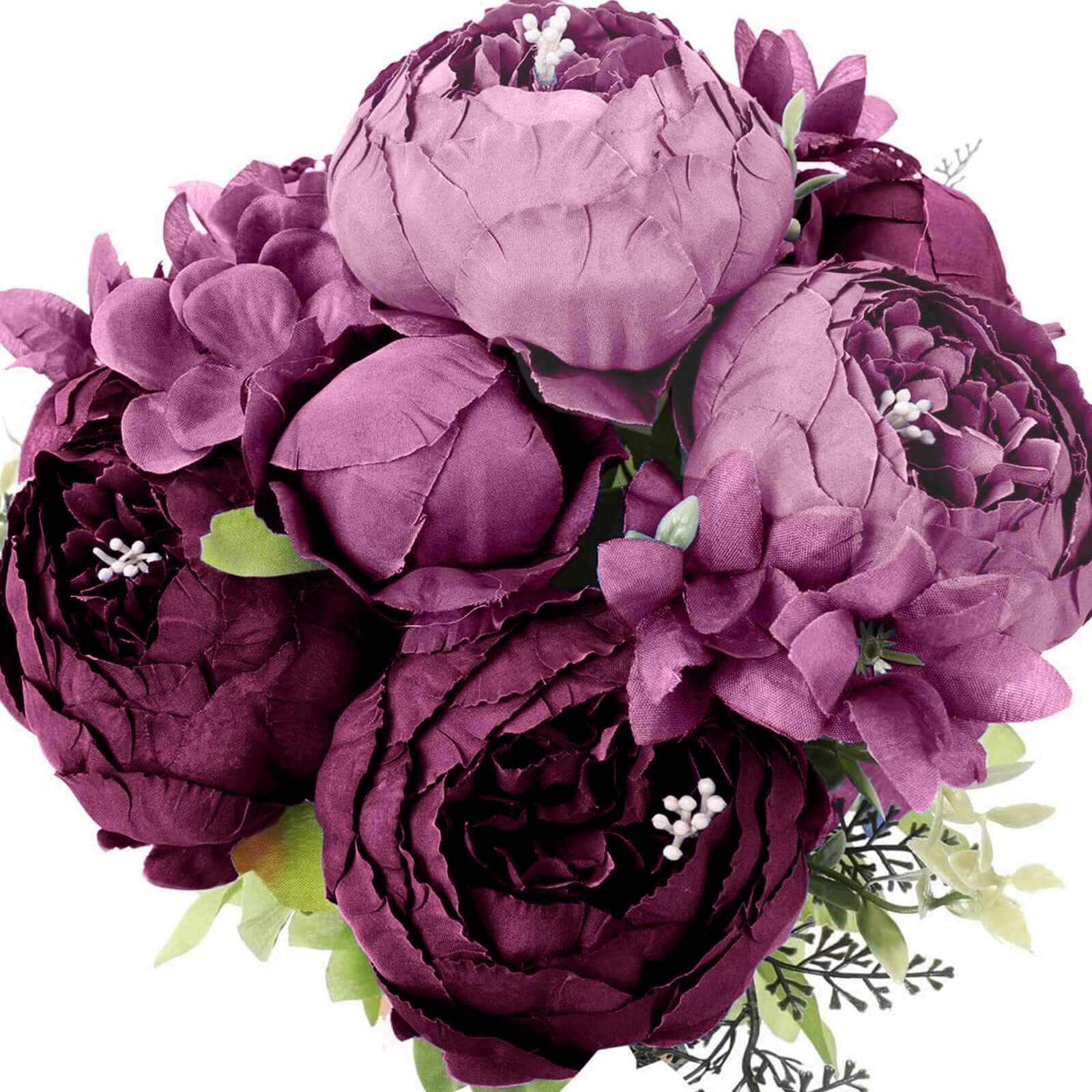 2-Pack 19-Inch Purple Artificial Peony Silk Flower Bouquets for Weddings