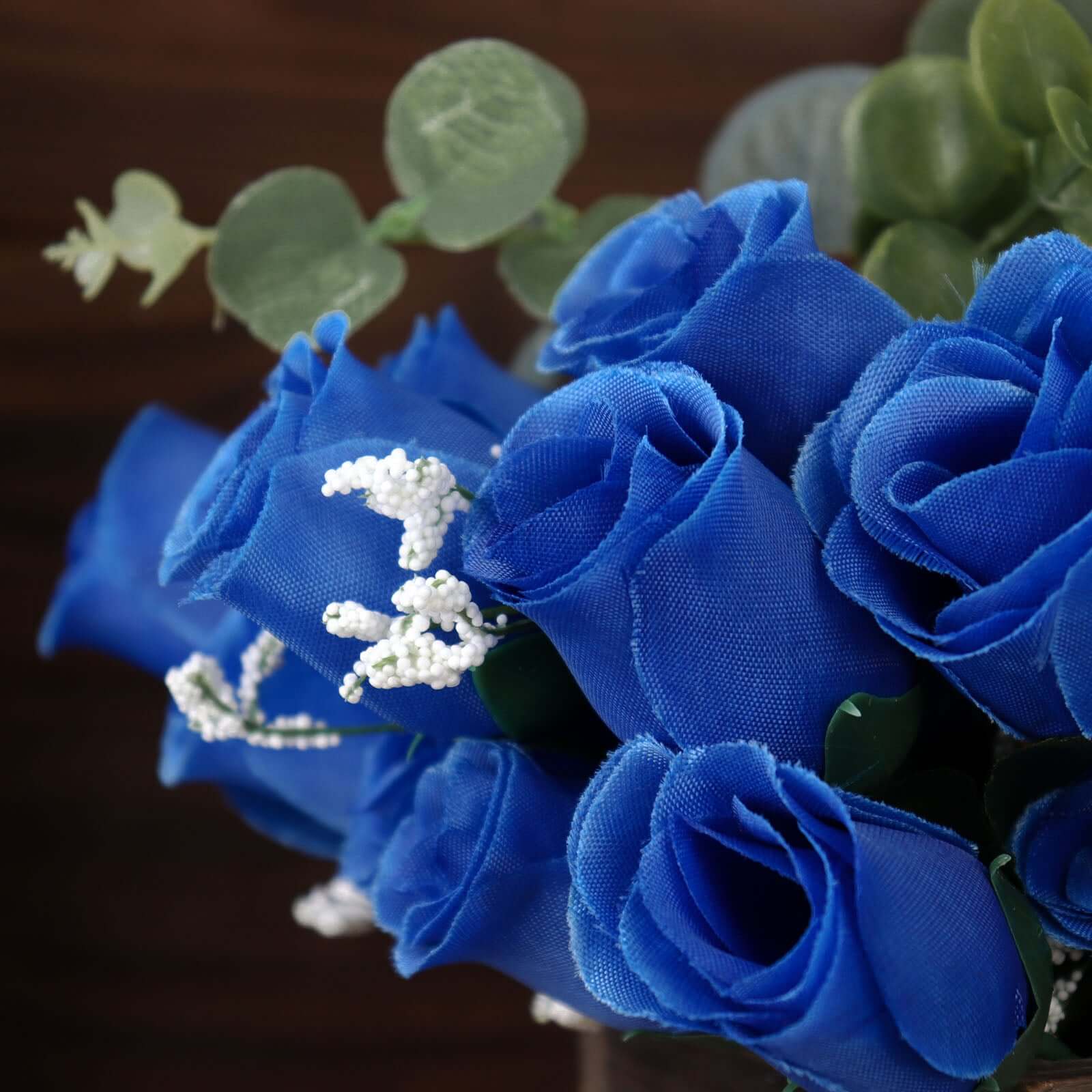 12 Bushes of Premium Royal Blue Artificial Silk Rose Bud Bouquets