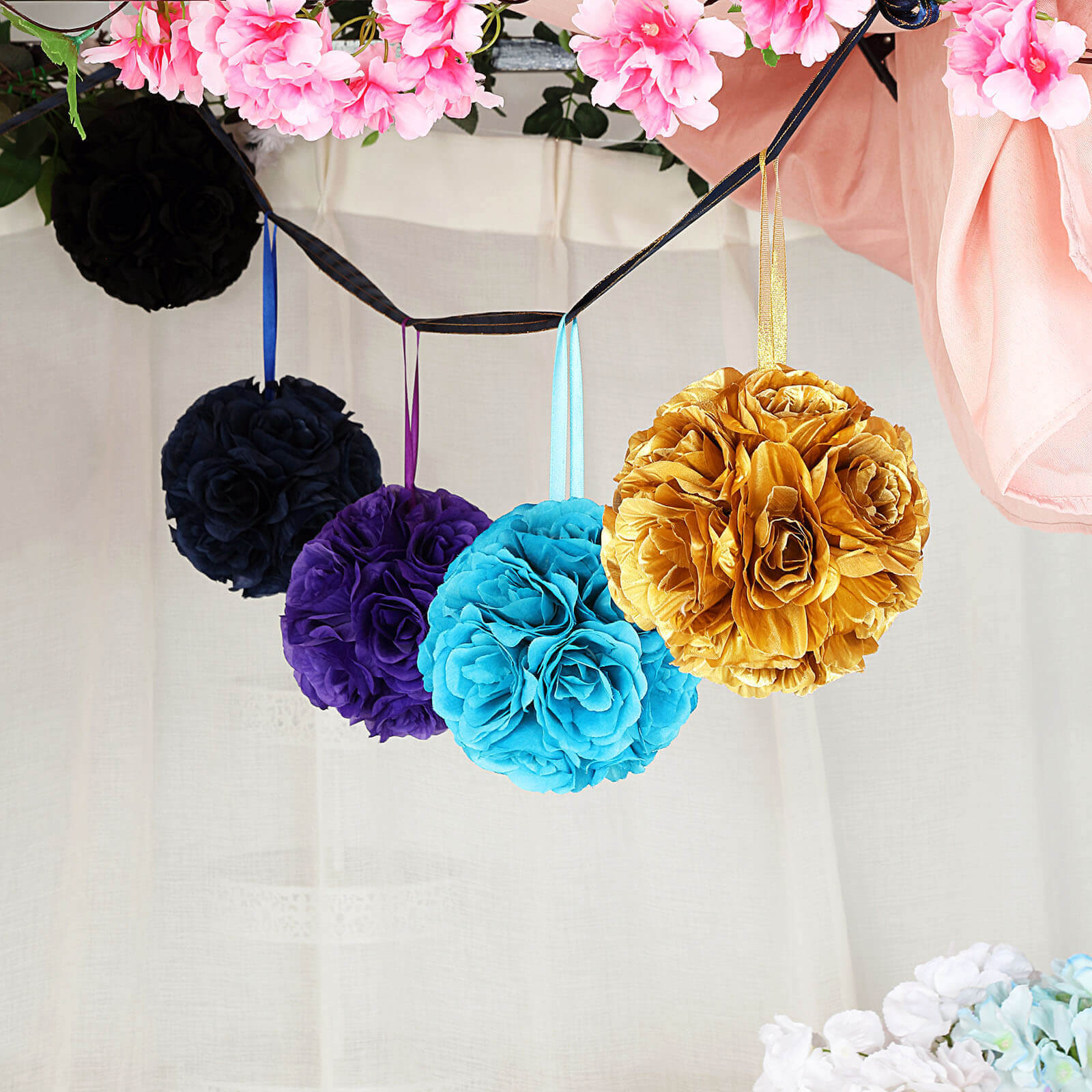 2-Pack 7-Inch Turquoise Artificial Silk Rose Kissing Balls, Ideal Faux Flower Decor