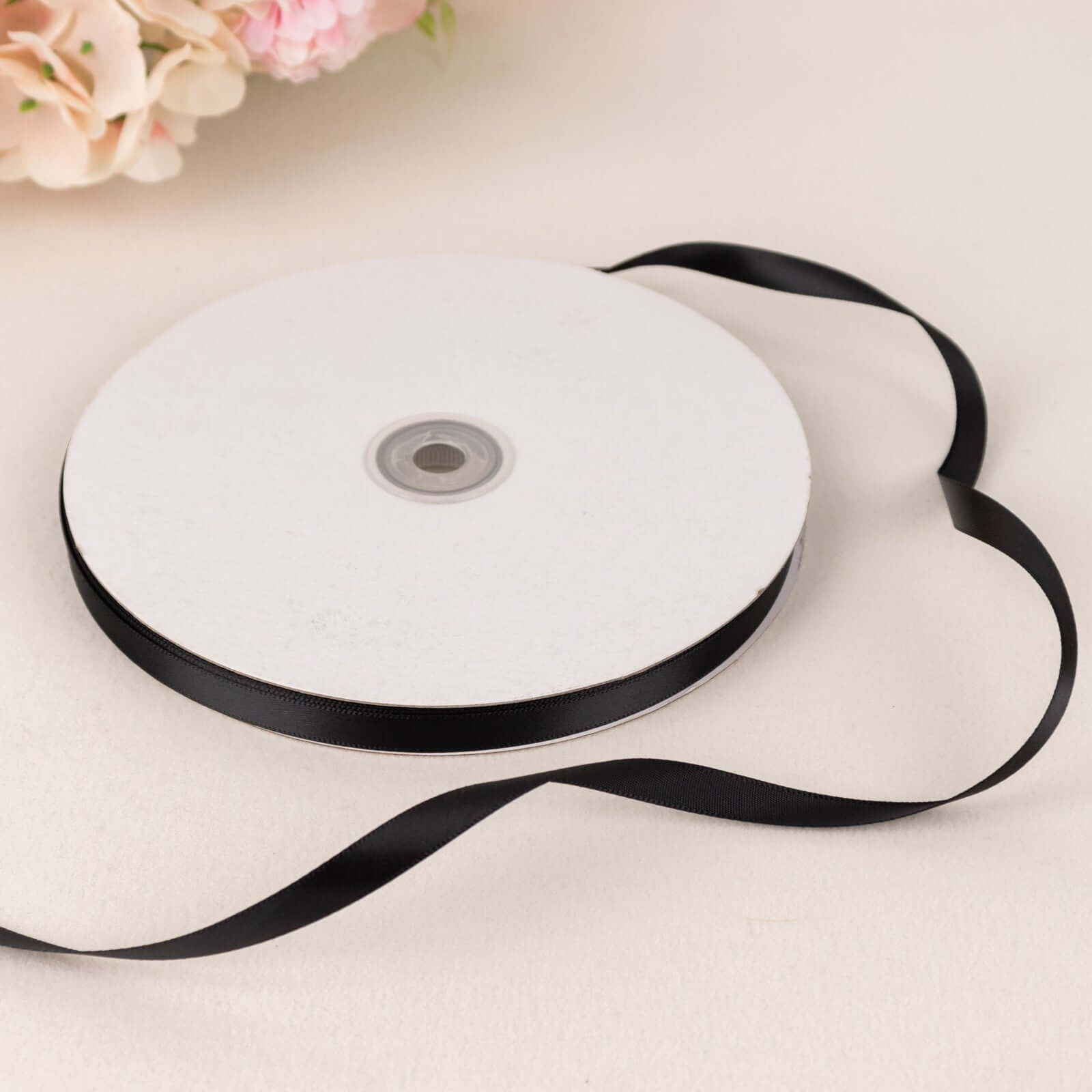 Hot Sale! 100-Yard 3/8-Inch Black Single-Sided Decorative Satin Ribbon for Various Occasions