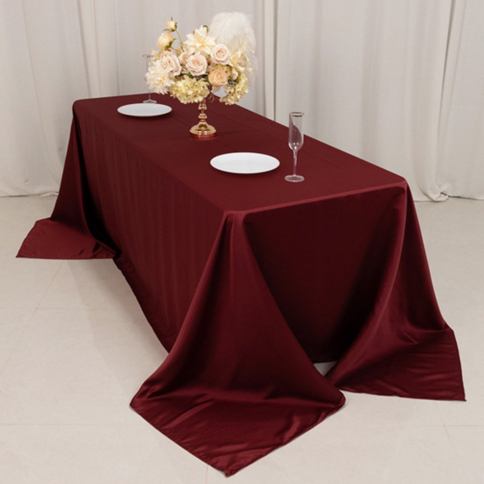 Exclusive Lamour Satin Rectangle Tablecloth in Burgundy - Soft, Silk-Like & Seamless, 90x132