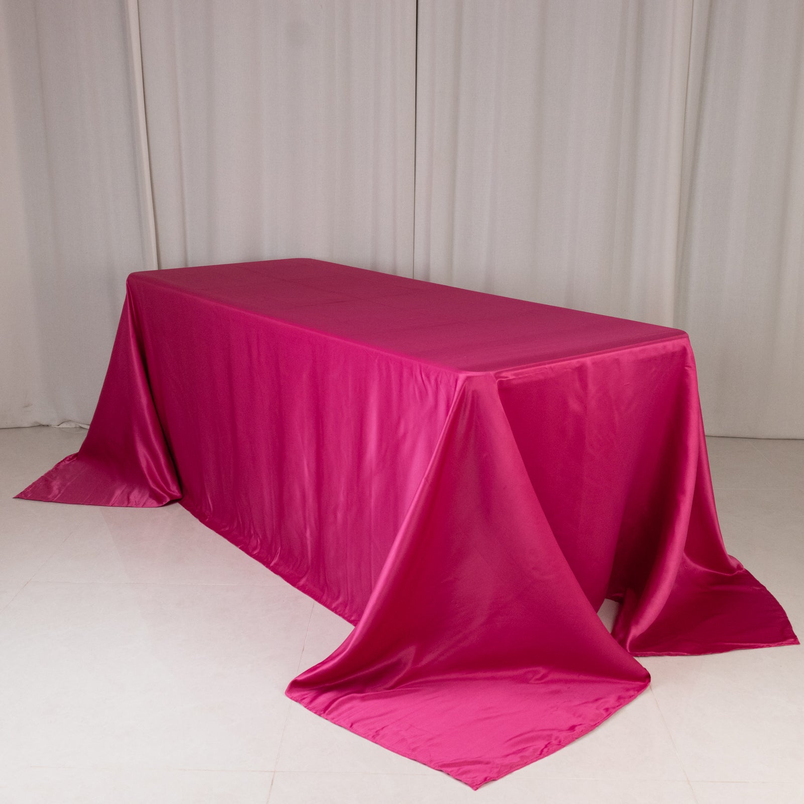 Luxurious Fuchsia Lamour Satin Seamless Rectangle Tablecloth 90x132