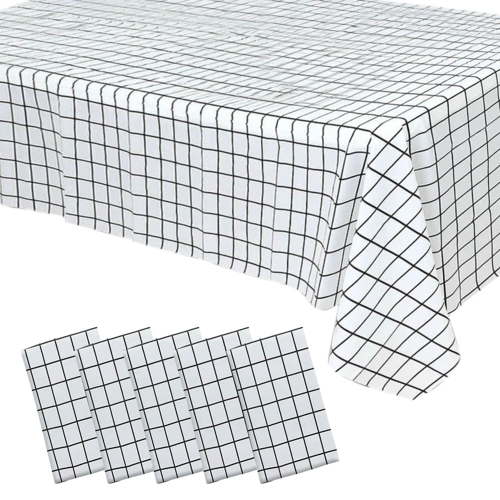 5-Pack Durable PVC Disposable Checkered Rectangle Table Covers in Black/White 54x108